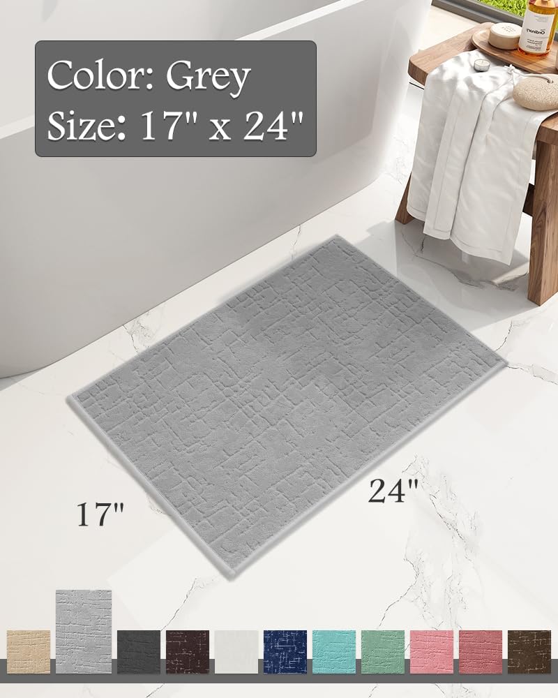 AMOAMI-Bath Mat-Absorbent Quick Dry Bathroom Floor Mats-Washable Rubber Backing Bath Mats for Bathroom Rugs Fit Under Door-Bath Rug for in Front of Sink Bathtub Shower Room, Grey 17''x24''