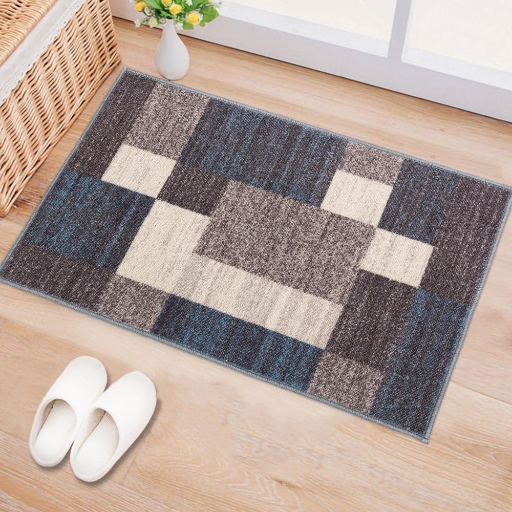 Rugshop Contemporary Blue Geometric Boxes Non-Slip Area Rug Non-Shedding for Living Room, Dining Room and Office, 5'3" x 7'3"