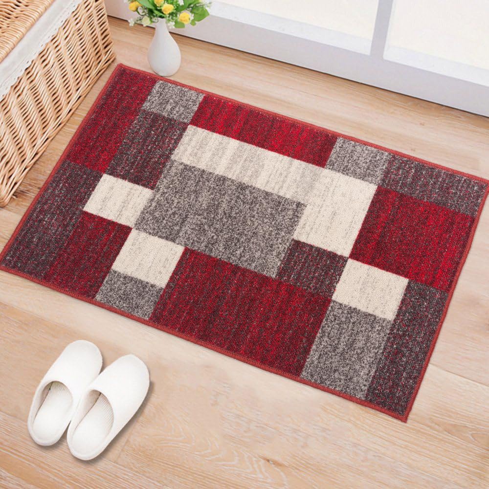 Rugshop Contemporary Blue Geometric Boxes Non-Slip Area Rug Non-Shedding for Living Room, Dining Room and Office, 5'3" x 7'3"