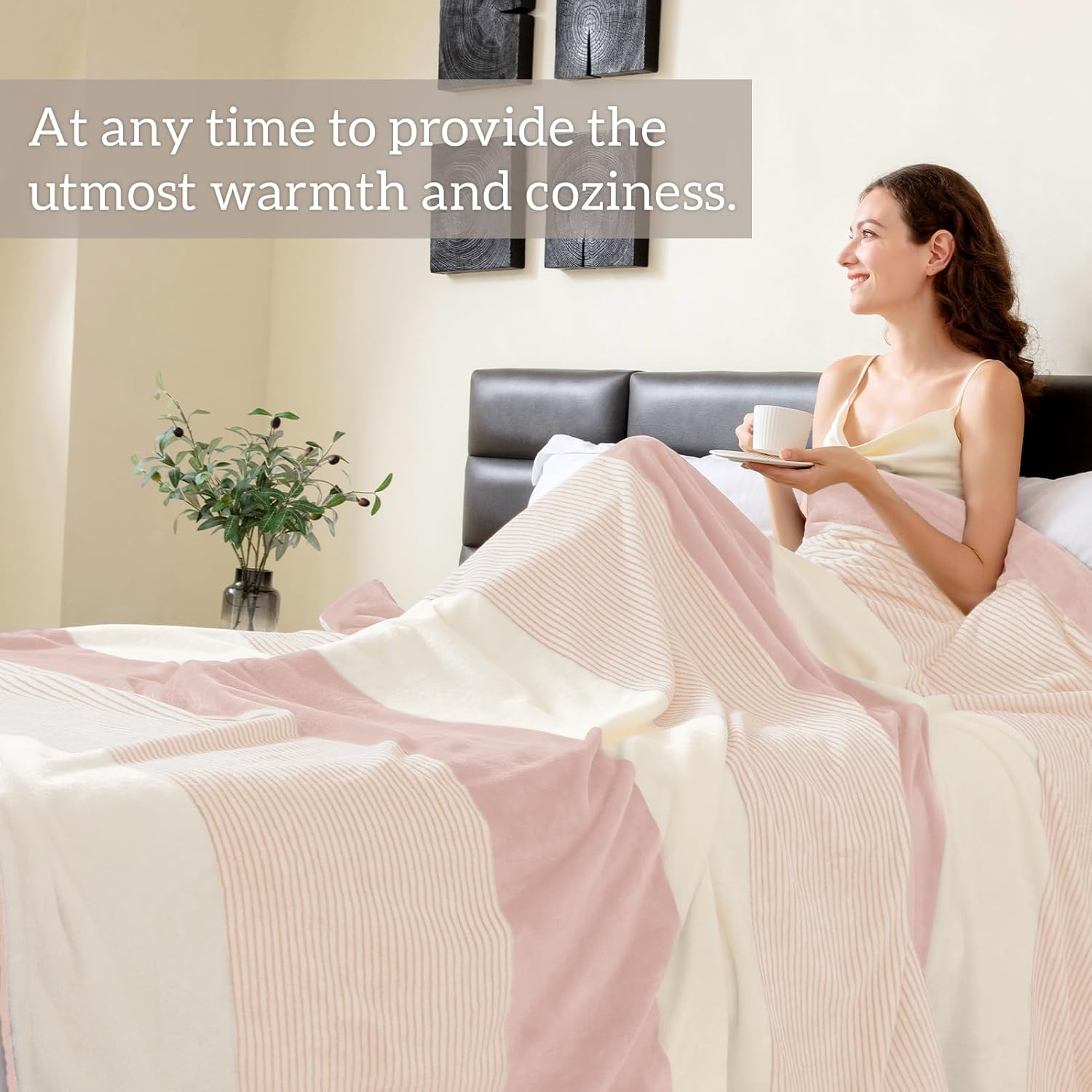 Homelike Moment Fleece Throw Blanket Twin Size, Pink Soft Fluffy Twin Blanket, Fuzzy Cozy Plush Flannel Blankets for Sofa, Comfy Warm Lightweight Twin Bed Blanket Striped (Pink, 60x80IN)