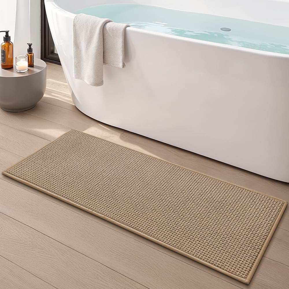 Bathroom Rugs Non Slip Washable, Super Absorbent Thin Bath Mat for Small Quick Dry Low Pile Bathroom Rug, (Navy Blue, 32″x20″)