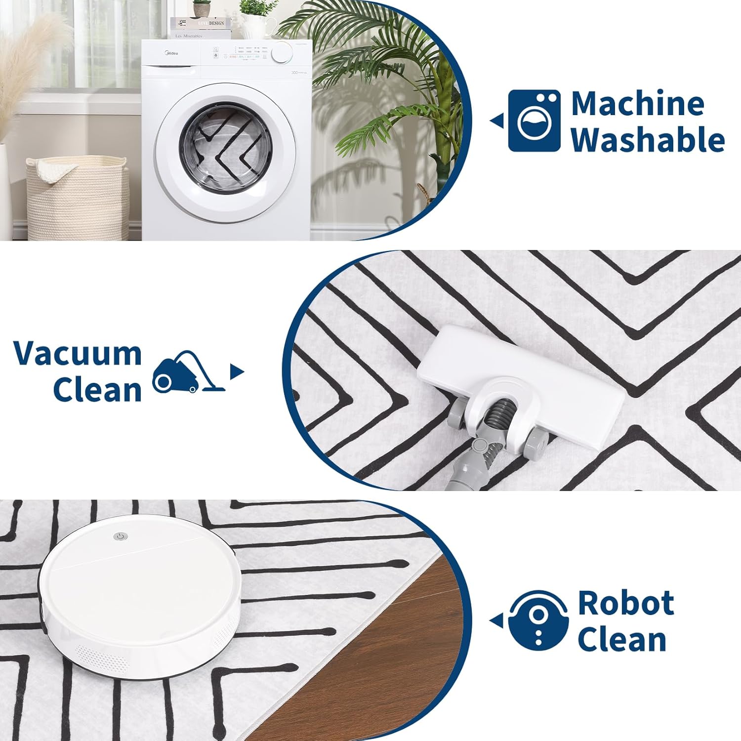 Area Rug 9x12 Living Room Rug Non Slip Modern Bedroom Stain Resistant Dining Room Throw Carpet Geometric Low Pile Untra Soft Contemporary Accent Carpet for Home Office, White&Black