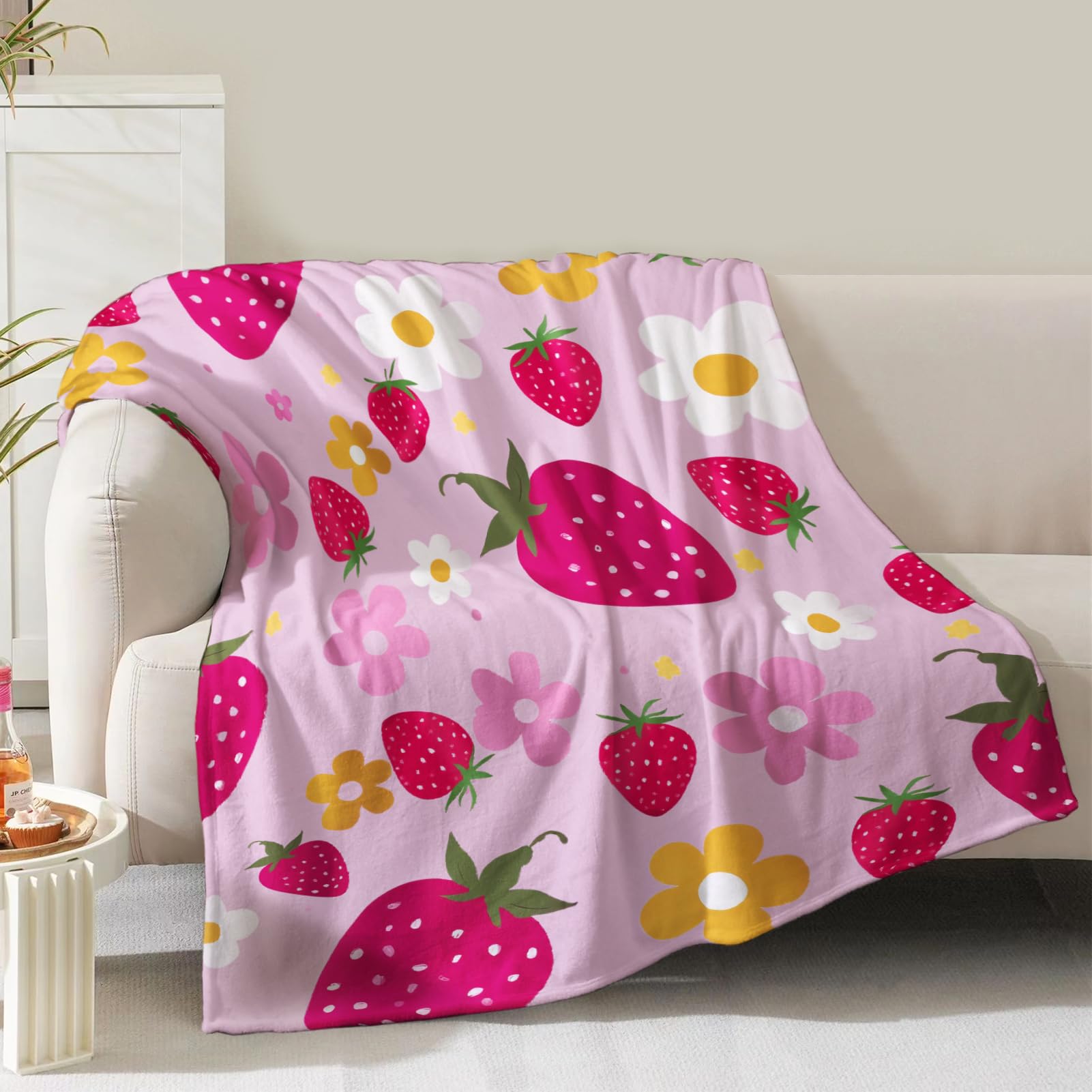 Cherries Blanket Gifts for Women Girls Mom Kids Adults Teen Birthday Christmas Valentine Present Pink Cherry Fruit Theme Decor Home Bedroom Living Room Sofa Couch Soft Cozy Plush Fleece Throw 60"x50"
