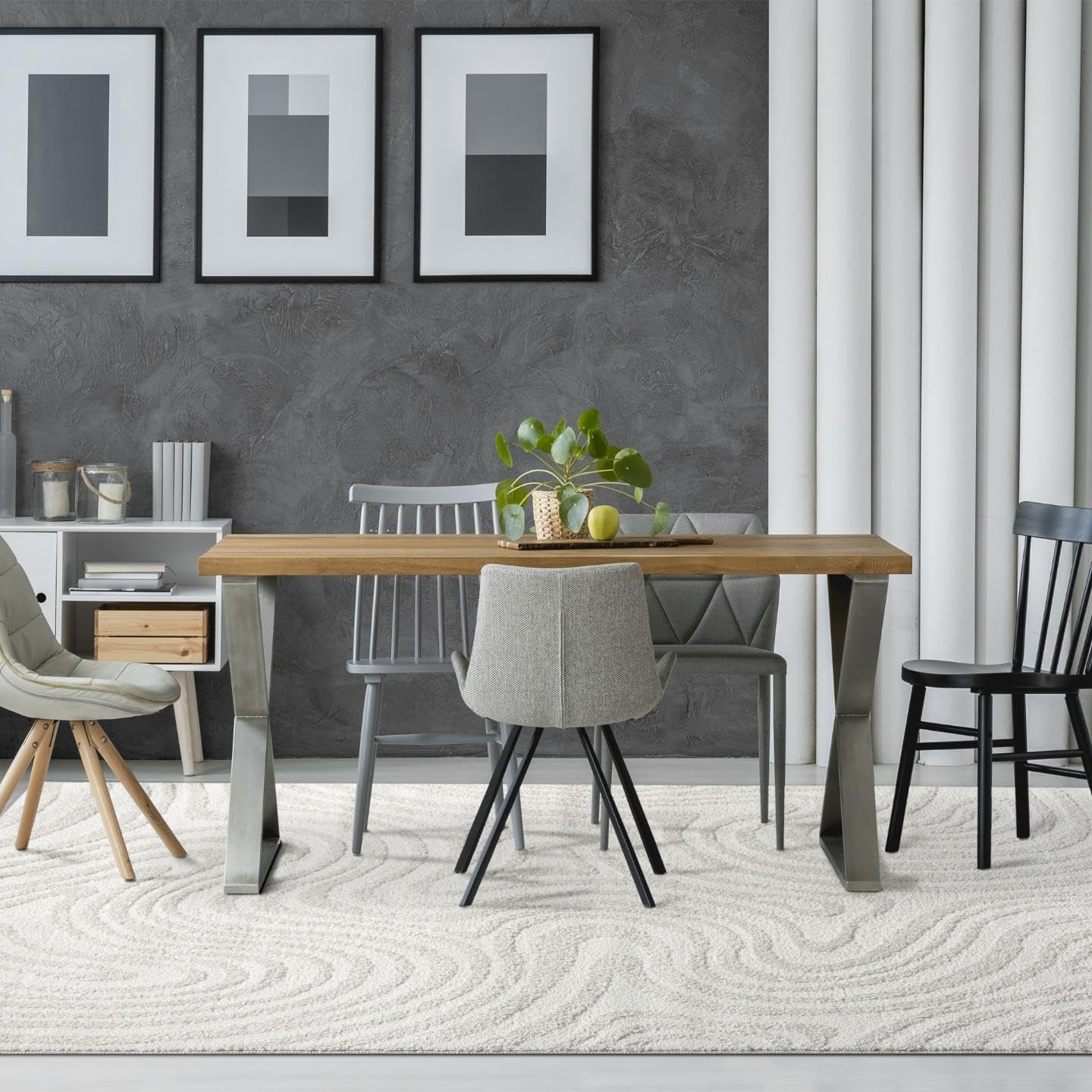 LUXE WEAVERS Geometric Swirl Cream 5x7 Area Rug High Low Modern Carpet