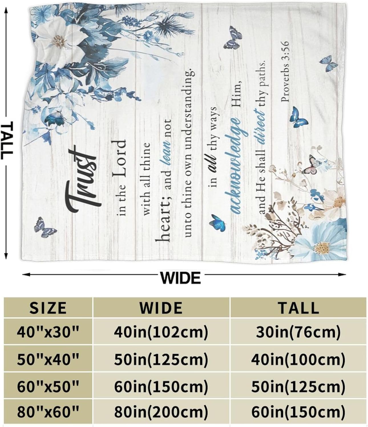 Christian Blanket Soft Warm Bible Verse Scriptures Fleece Throw Blanket Christian Gifts for Women Cozy Plush Fluffy Religious Trust in Lord Lightweight Flannel Gifts Blankets for Kids Adults 50"X40"