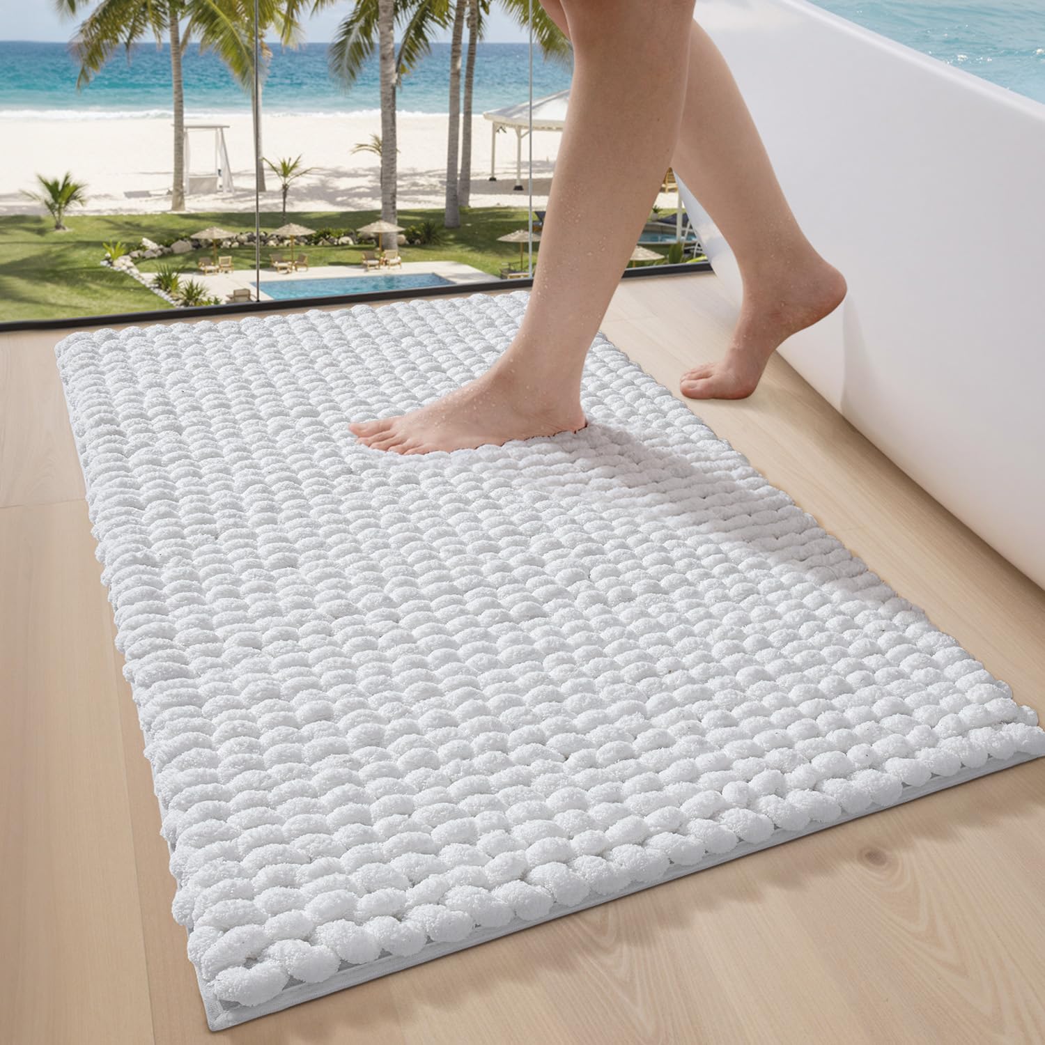 LUMI Luxury Bathroom Rug, Ultra Soft Quick Dry Bath Mat, Non-Slip Absorbent Thick Chenille Bath Rug, Cozy Braid Design Floor Mat for Bathtub, Sink, Laundry, Bedroom, Grey, 24"x43"