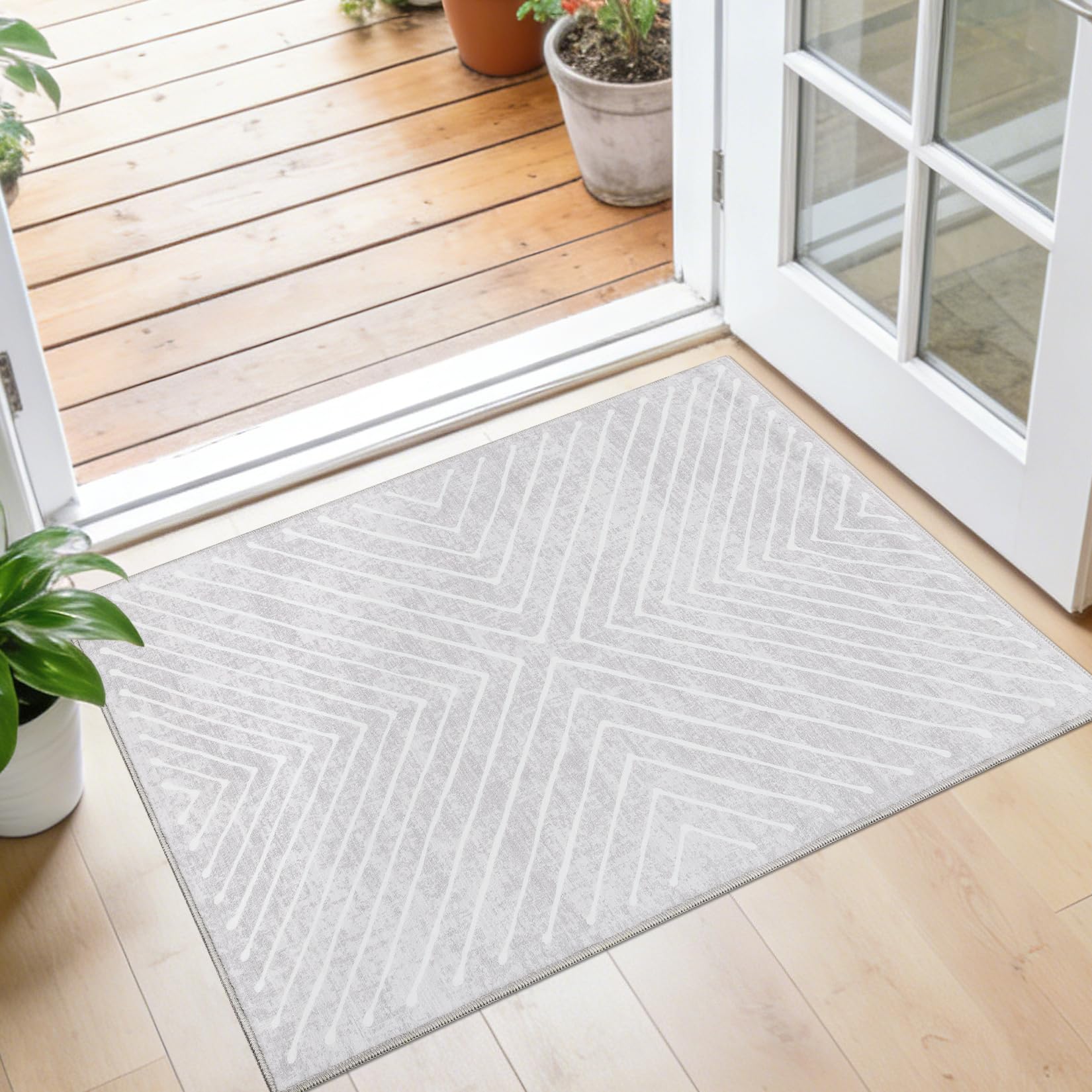 Area Rug 9x12 Living Room Rug Non Slip Modern Bedroom Stain Resistant Dining Room Throw Carpet Geometric Low Pile Untra Soft Contemporary Accent Carpet for Home Office, White&Black