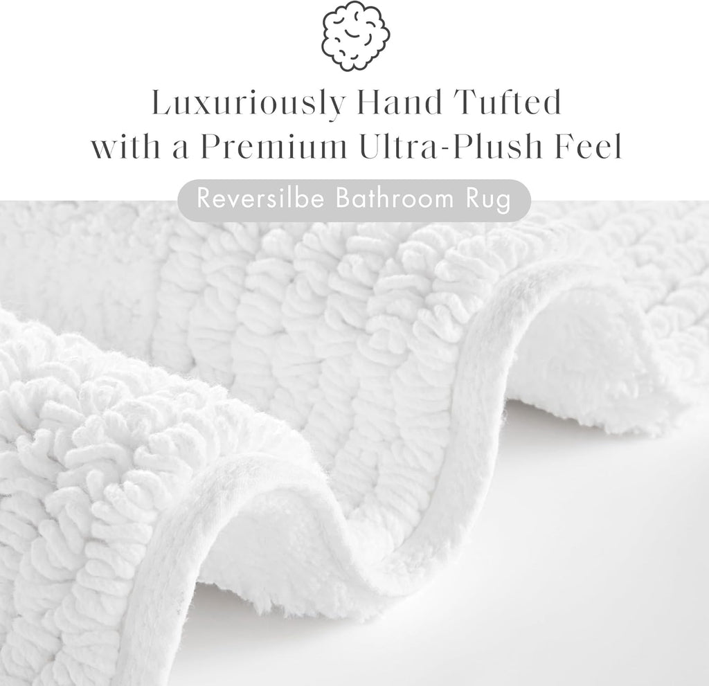 Madison Park Splendor Reversible 100% Cotton Tufted Bathroom Rug-3000 GSM Hotel Quality Luxurious Plush Medium Pile Bath Mat Absorbent, Quick Dry, Shower Room Décor, 20x30, White