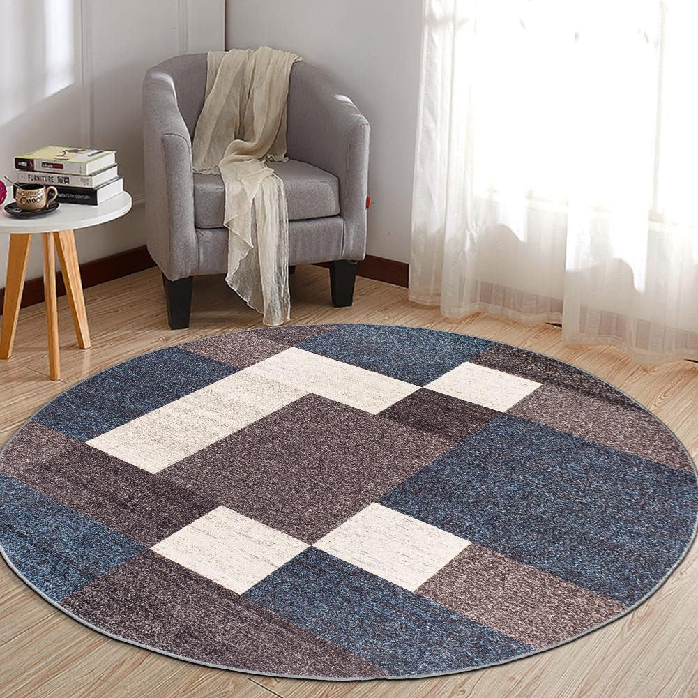 Rugshop Contemporary Blue Geometric Boxes Non-Slip Area Rug Non-Shedding for Living Room, Dining Room and Office, 5'3" x 7'3"