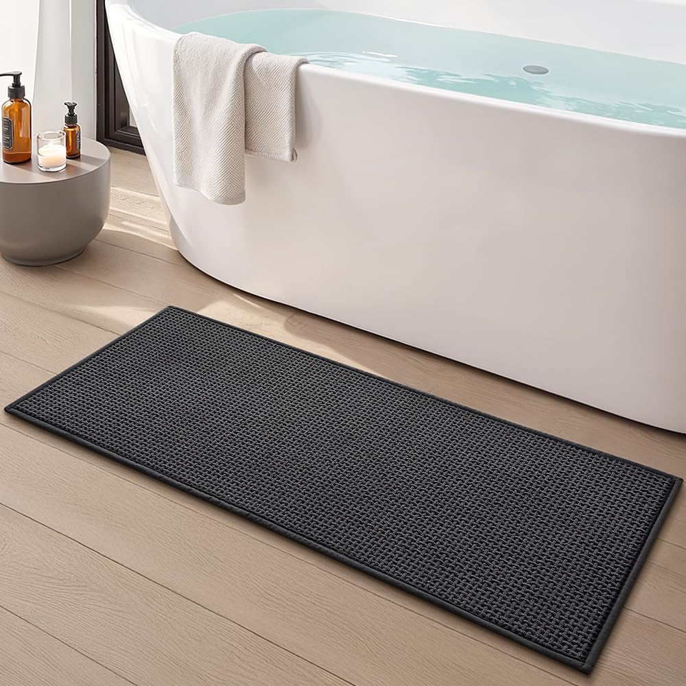 Bathroom Rugs Non Slip Washable, Super Absorbent Thin Bath Mat for Small Quick Dry Low Pile Bathroom Rug, (Navy Blue, 32″x20″)