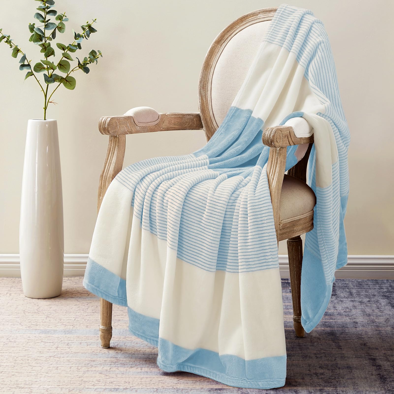 Homelike Moment Fleece Throw Blanket Twin Size, Pink Soft Fluffy Twin Blanket, Fuzzy Cozy Plush Flannel Blankets for Sofa, Comfy Warm Lightweight Twin Bed Blanket Striped (Pink, 60x80IN)