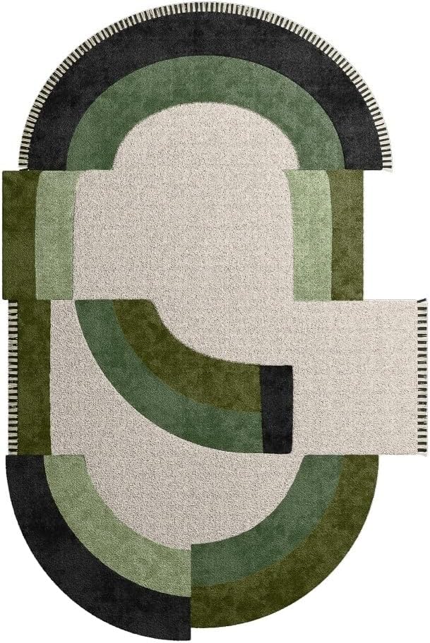 Modern Abstract Irregular Geometric Area Rug Off-White Olive Green Washable Faux Wool Rugs for Diningroom Living Room Bedroom Nordic Boho Nursery Playroom Entryway Dorm Soft Low Pile Shag Carpet 3x5