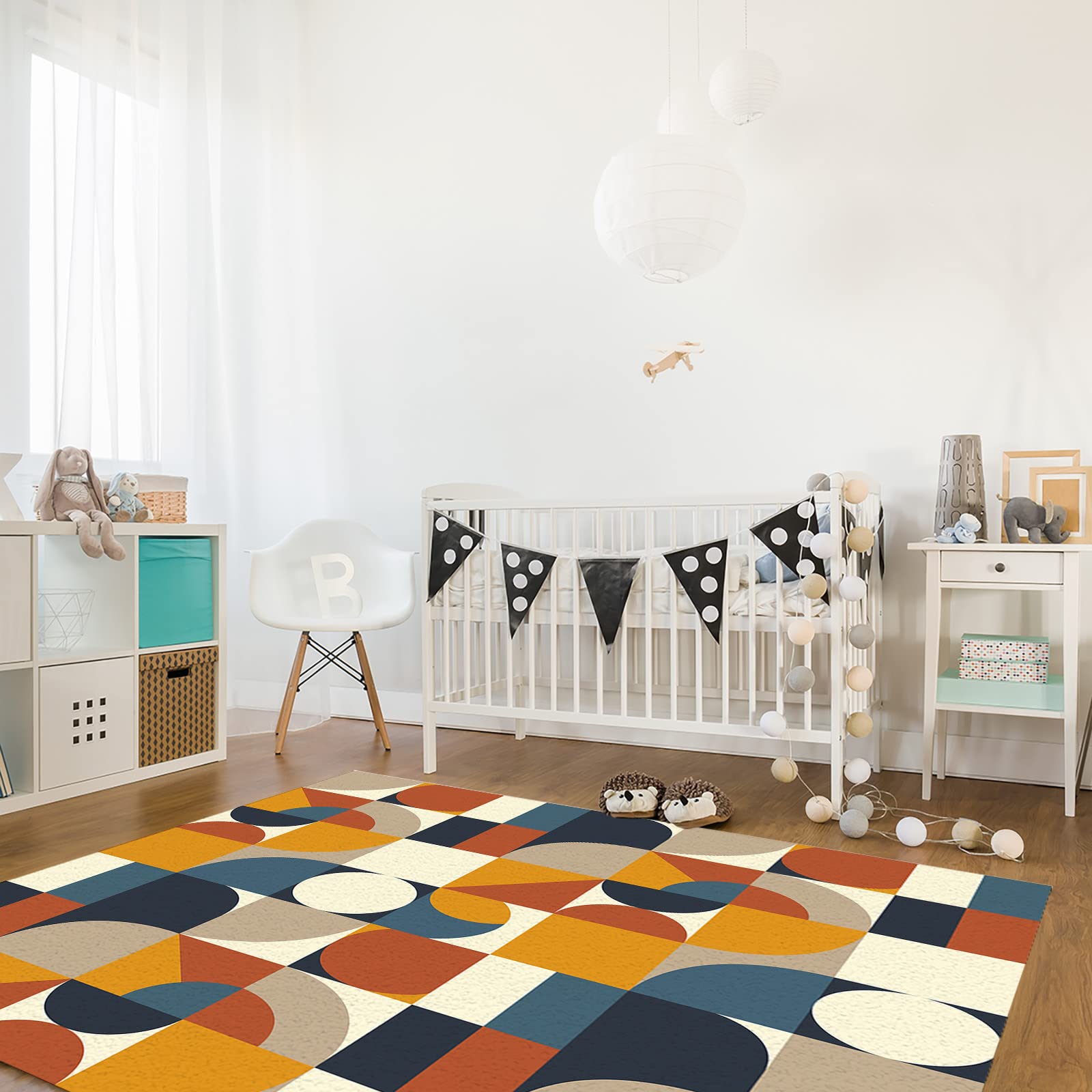 Area Rugs, Mid Century Abstract Geometric Nordic Style Absorbent Non-Slip Rectangle Rug Retro Color Block Indoor Carpets with Rubber Backing Throw Rug for Bedroom,Living Room,4x6 Ft