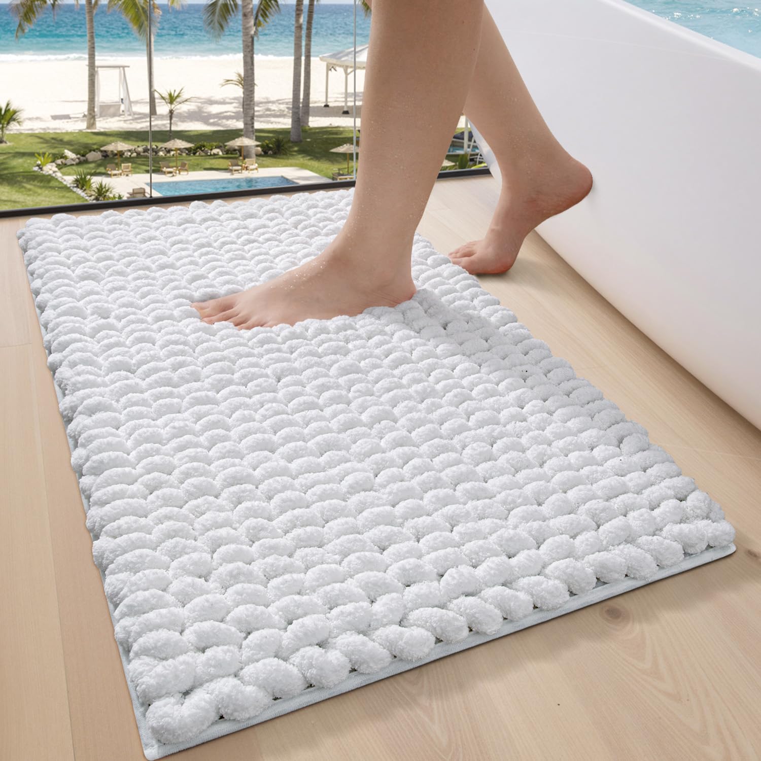 LUMI Luxury Bathroom Rug, Ultra Soft Quick Dry Bath Mat, Non-Slip Absorbent Thick Chenille Bath Rug, Cozy Braid Design Floor Mat for Bathtub, Sink, Laundry, Bedroom, Grey, 24"x43"