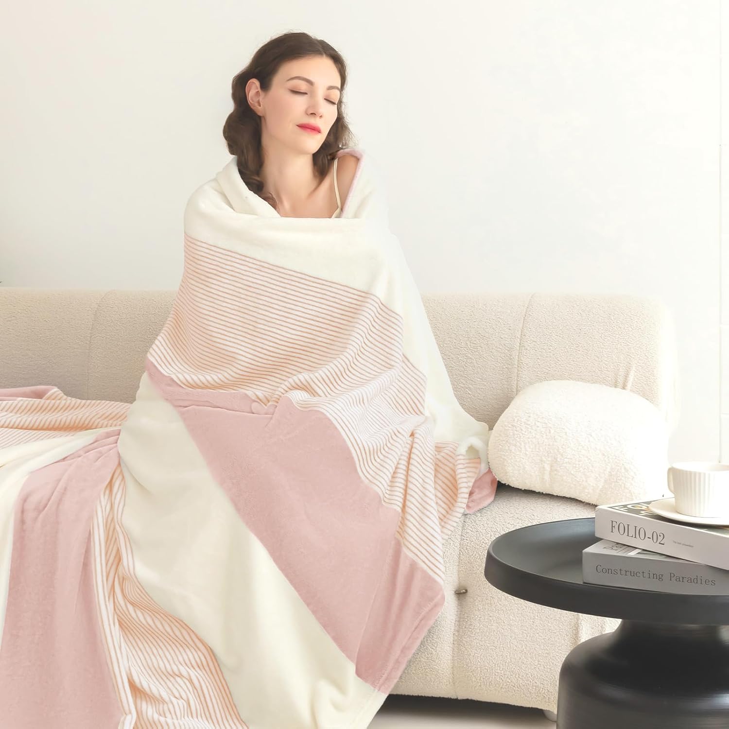 Homelike Moment Fleece Throw Blanket Twin Size, Pink Soft Fluffy Twin Blanket, Fuzzy Cozy Plush Flannel Blankets for Sofa, Comfy Warm Lightweight Twin Bed Blanket Striped (Pink, 60x80IN)