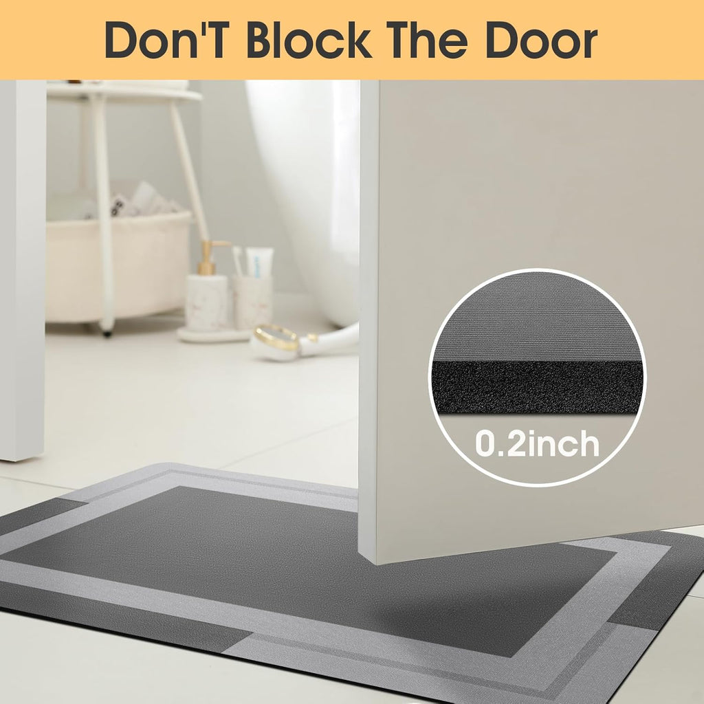 ACCUMTEK Non Slip Bath Mat, Thin Bathroom Rugs Fit Under Door, Quick Dry Bath Mats, Machine Washable Bath Rugs for Bathroom, Bathtub & Kitchen, Grey/Bordered/24 x17
