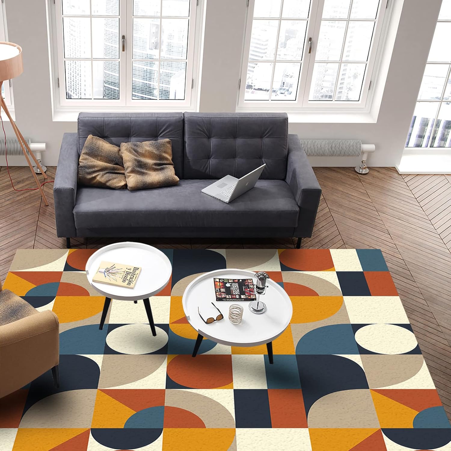 Area Rugs, Mid Century Abstract Geometric Nordic Style Absorbent Non-Slip Rectangle Rug Retro Color Block Indoor Carpets with Rubber Backing Throw Rug for Bedroom,Living Room,4x6 Ft