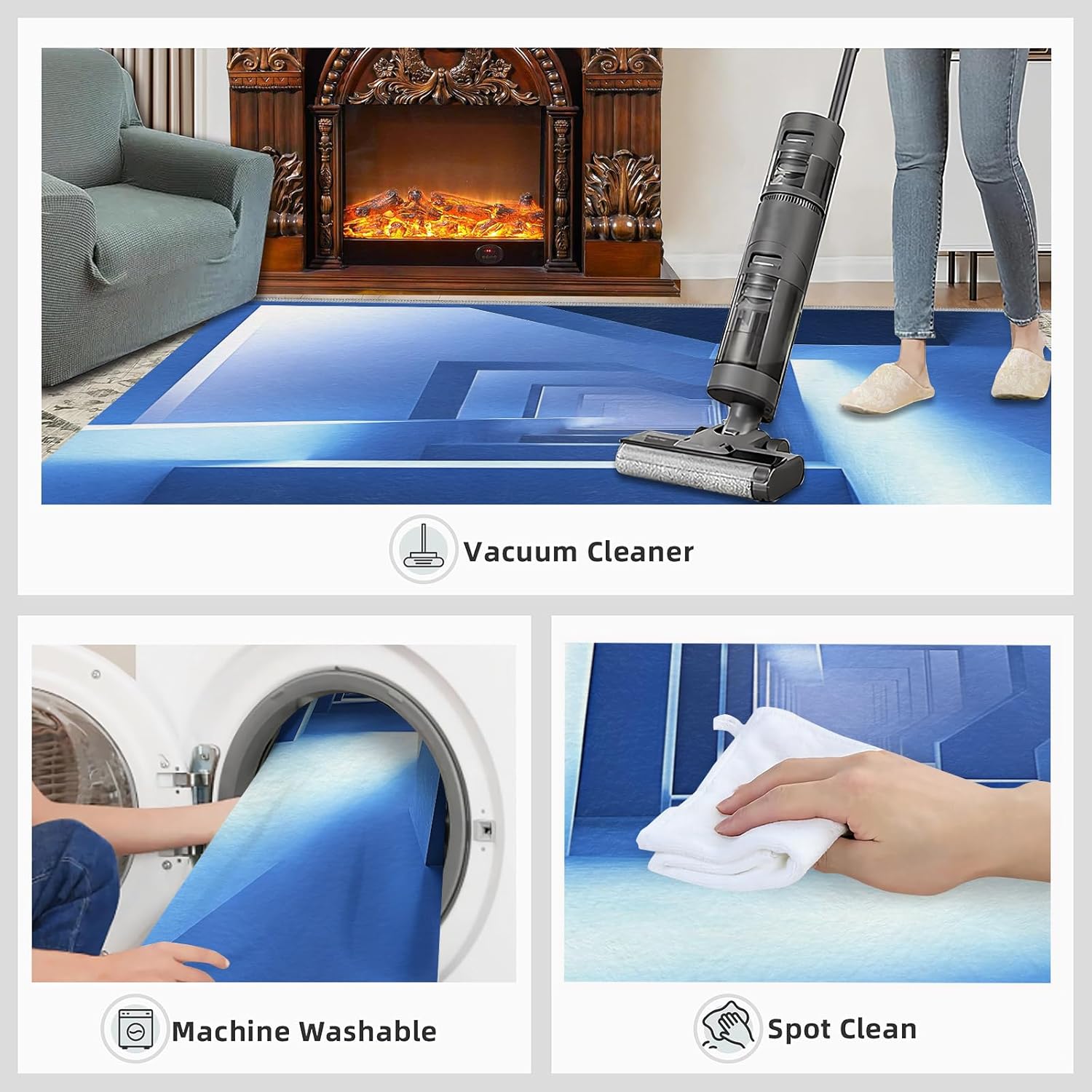 3D Geometric Rug - 4x4 Square Rug - Nordic Geometric Rugs for Living Room Bedroom, Blue Gradient Indoor Carpet - Washable Non Slip Soft Low Pile - Area Rugs & Home Decor