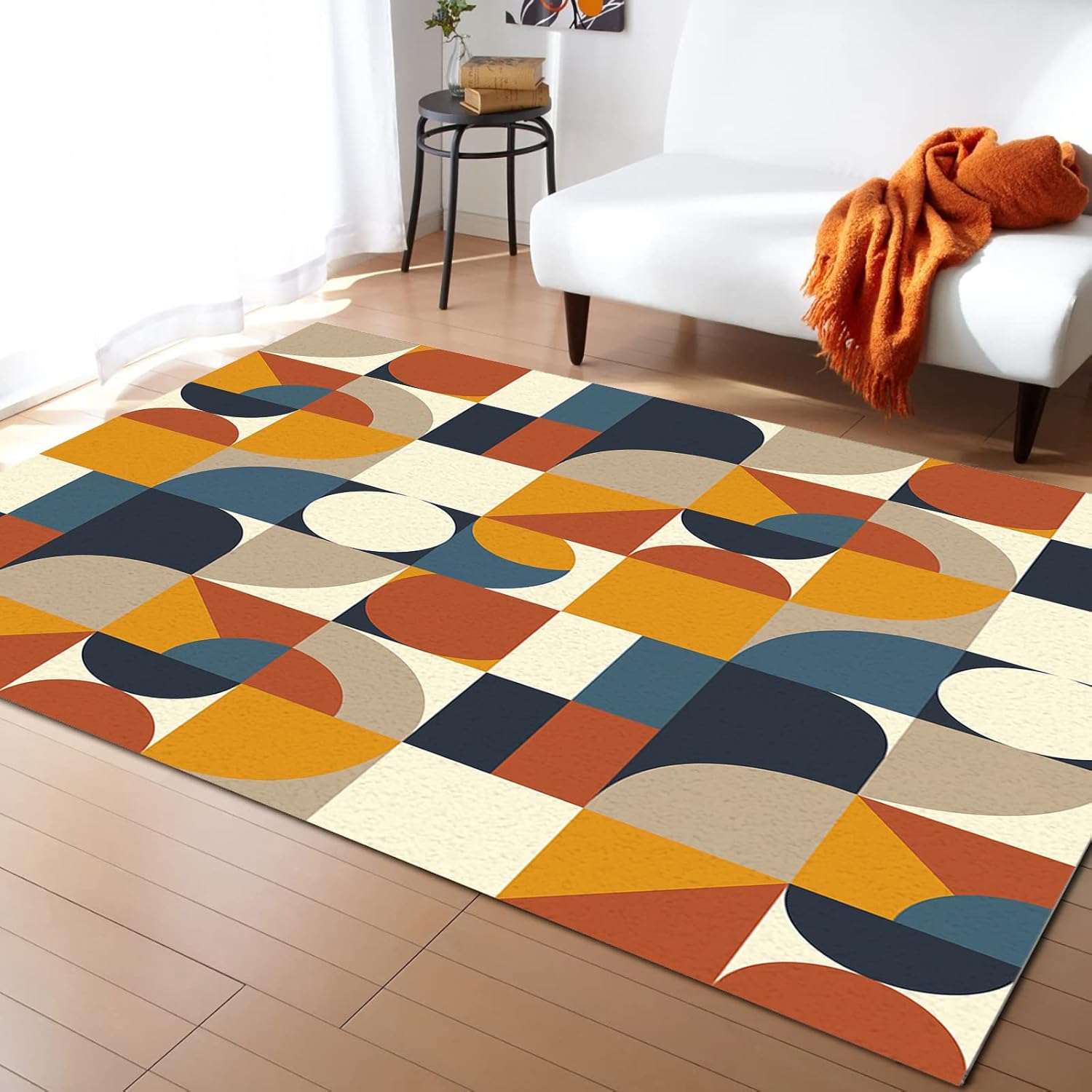 Area Rugs, Mid Century Abstract Geometric Nordic Style Absorbent Non-Slip Rectangle Rug Retro Color Block Indoor Carpets with Rubber Backing Throw Rug for Bedroom,Living Room,4x6 Ft