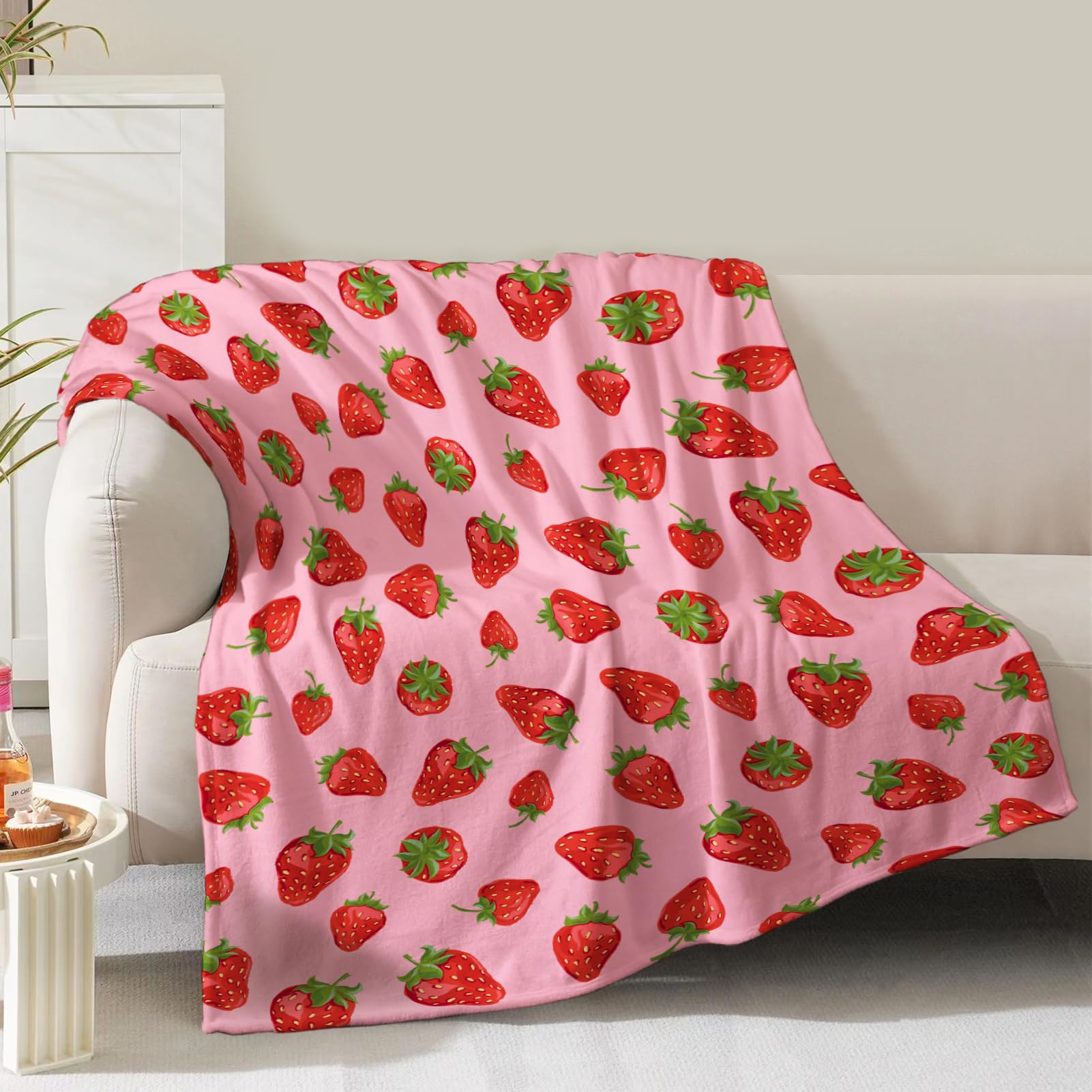 Cherries Blanket Gifts for Women Girls Mom Kids Adults Teen Birthday Christmas Valentine Present Pink Cherry Fruit Theme Decor Home Bedroom Living Room Sofa Couch Soft Cozy Plush Fleece Throw 60"x50"