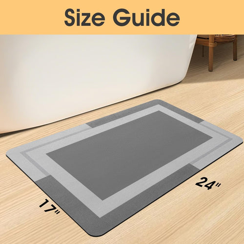 ACCUMTEK Non Slip Bath Mat, Thin Bathroom Rugs Fit Under Door, Quick Dry Bath Mats, Machine Washable Bath Rugs for Bathroom, Bathtub & Kitchen, Grey/Bordered/24 x17