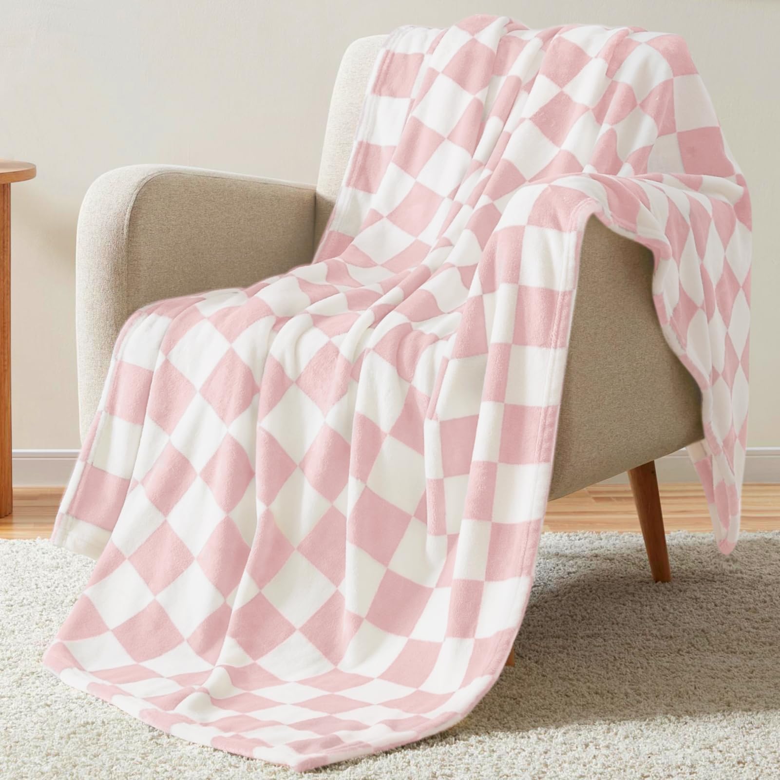 Homelike Moment Fleece Throw Blanket Twin Size, Pink Soft Fluffy Twin Blanket, Fuzzy Cozy Plush Flannel Blankets for Sofa, Comfy Warm Lightweight Twin Bed Blanket Striped (Pink, 60x80IN)