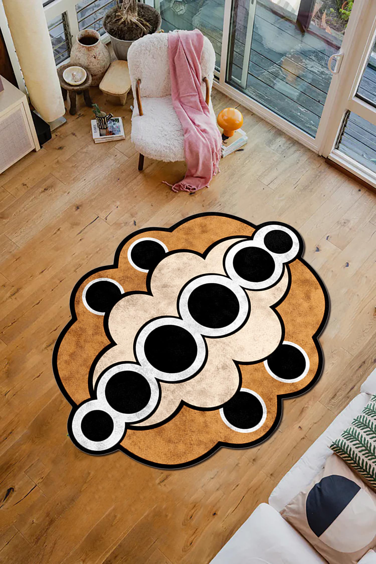 Modern Abstract Irregular Geometric Area Rug Off-White Olive Green Washable Faux Wool Rugs for Diningroom Living Room Bedroom Nordic Boho Nursery Playroom Entryway Dorm Soft Low Pile Shag Carpet 3x5