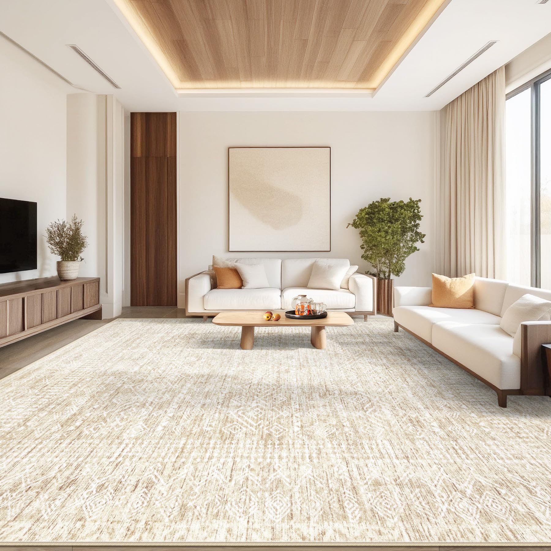 6x9 Area Rugs for Living Room: Washable Moroccan Geometric Boho Rug Farmhouse Non Slip Stain Resistant Large Rug Low Pile Soft Carpet for Bedroom Dining Room Home Office Children Room (Grey,6'x9')