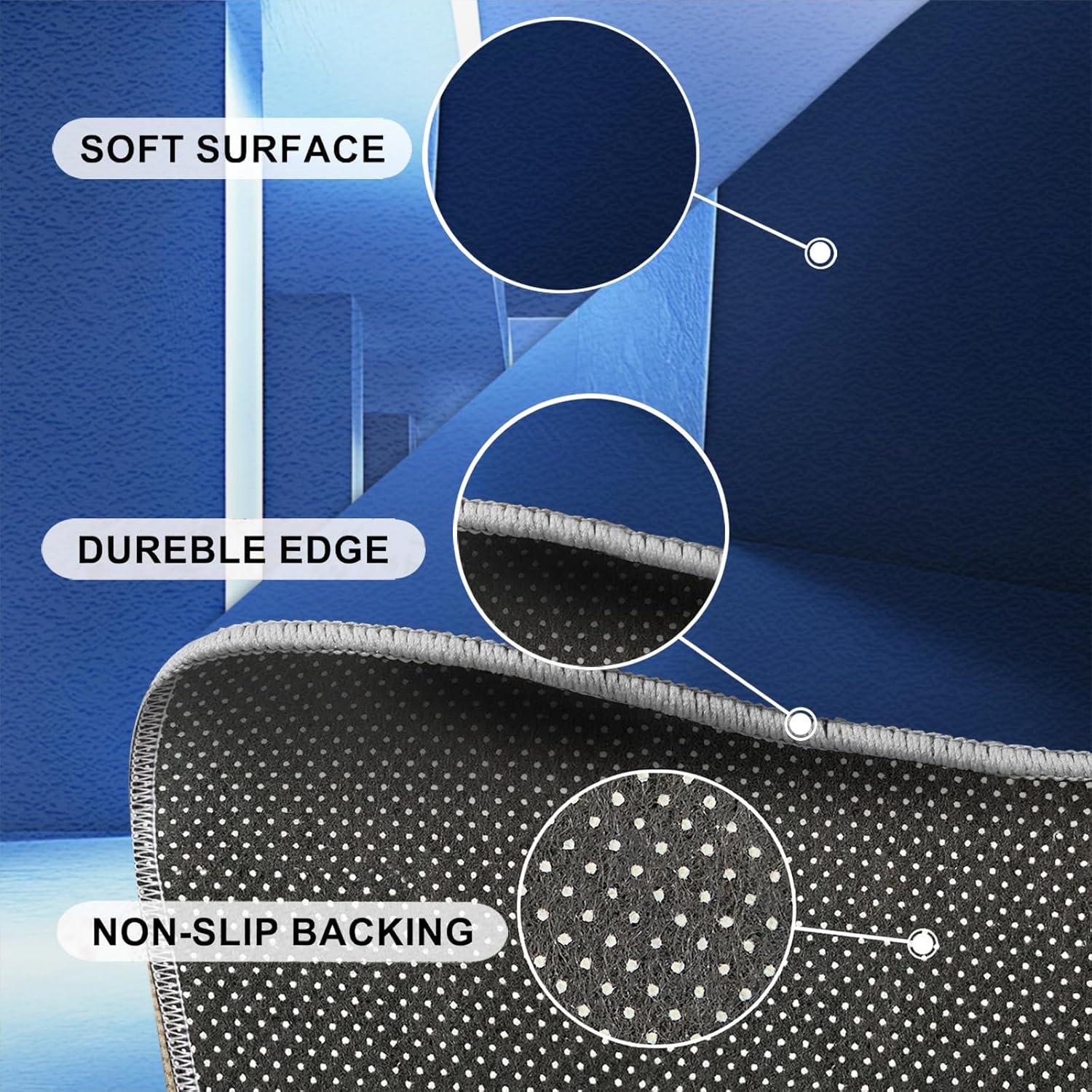 3D Geometric Rug - 4x4 Square Rug - Nordic Geometric Rugs for Living Room Bedroom, Blue Gradient Indoor Carpet - Washable Non Slip Soft Low Pile - Area Rugs & Home Decor