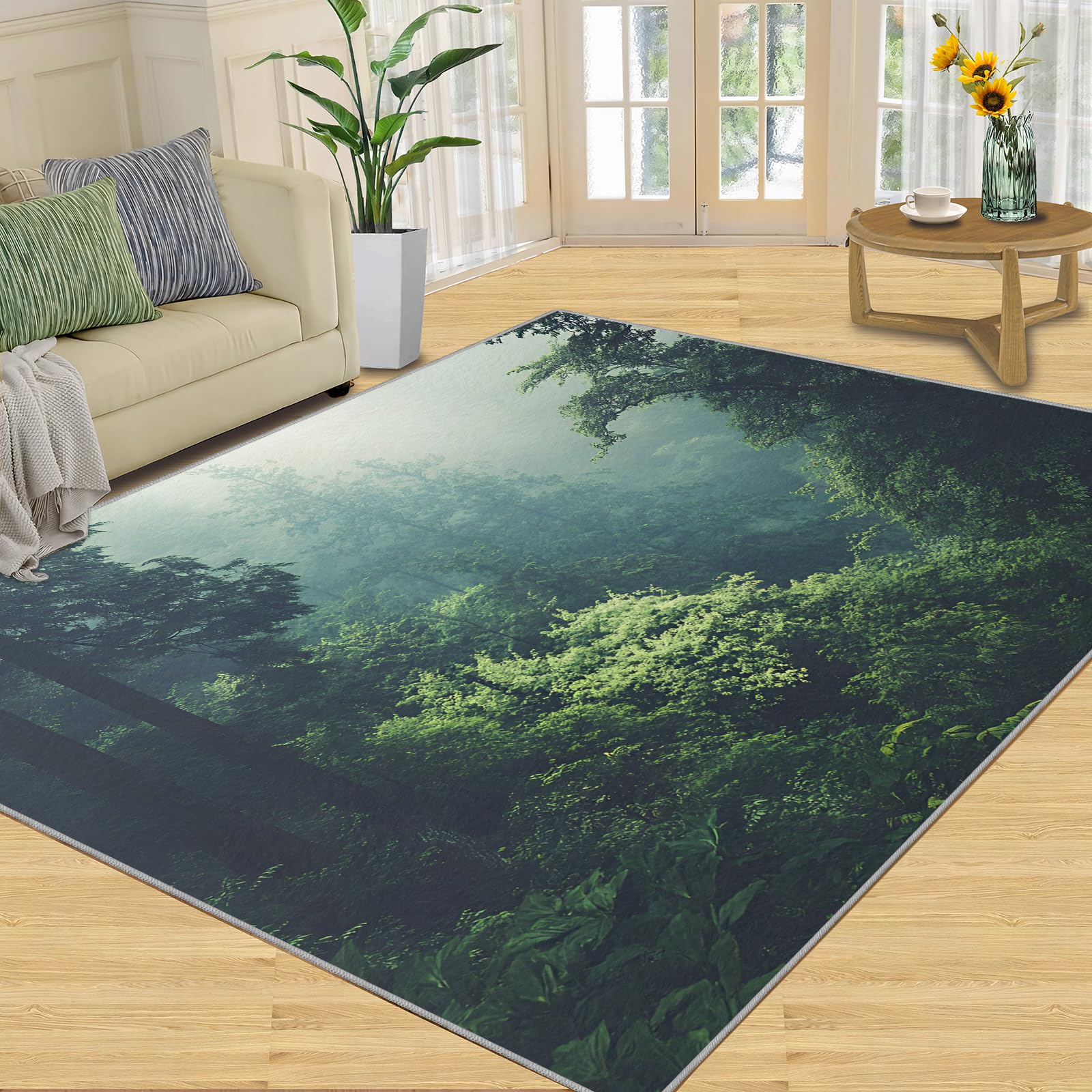 3D Geometric Rug - 4x4 Square Rug - Nordic Geometric Rugs for Living Room Bedroom, Blue Gradient Indoor Carpet - Washable Non Slip Soft Low Pile - Area Rugs & Home Decor