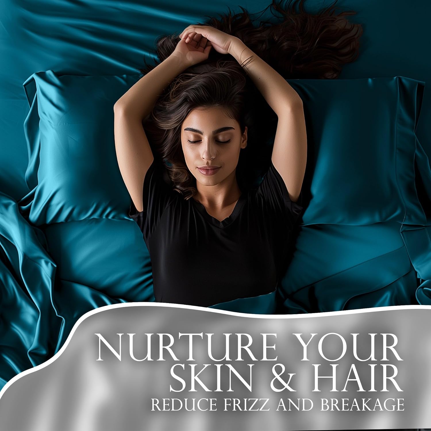 DECOLURE Satin Sheets King Size Set 4 Pcs - Silky & Luxuriously Soft Satin Bed Sheets w/ 15inch Deep Pocket - Similar to Silk Sheets - Double Stitching, Wrinkle Free (Sea Teal-01)