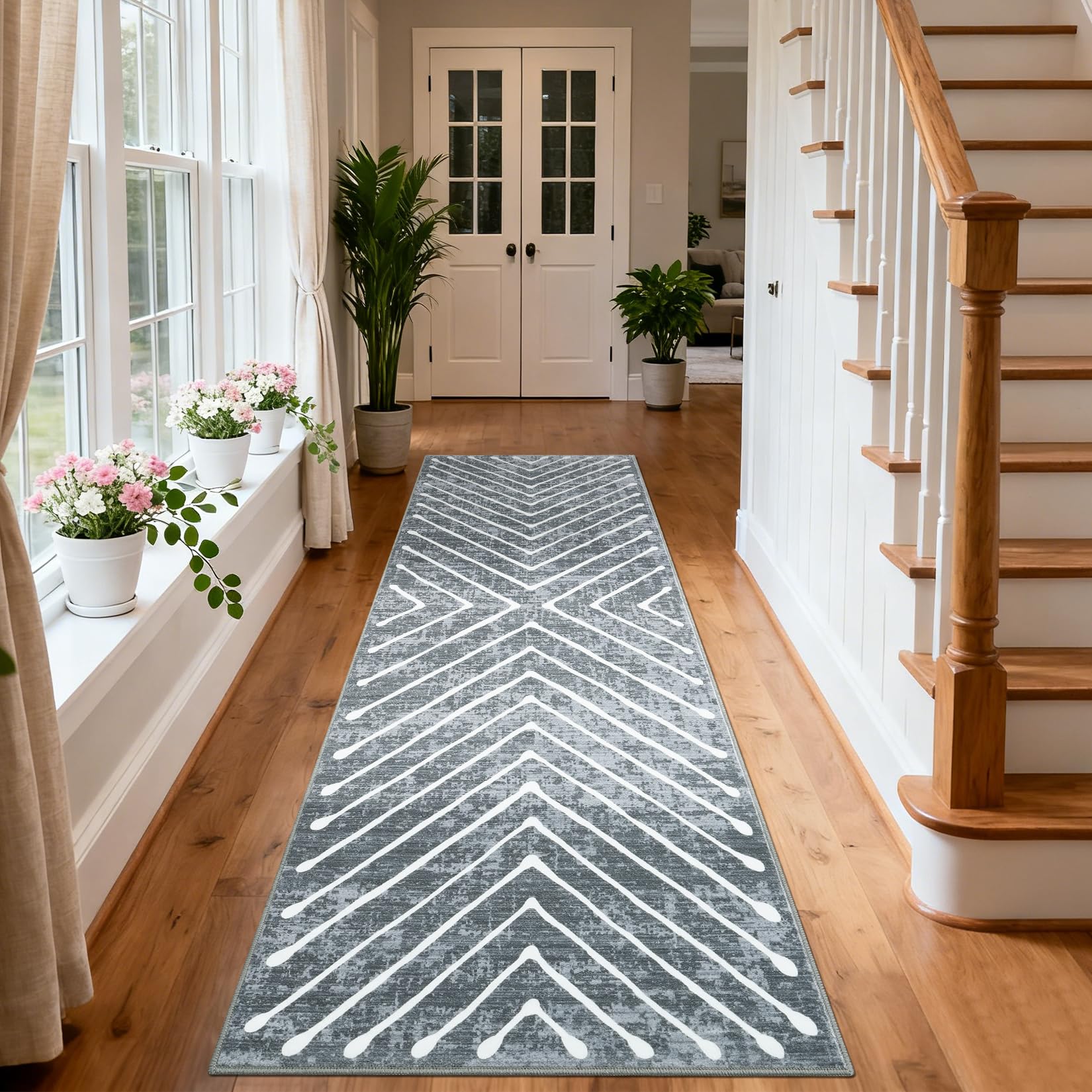 Area Rug 9x12 Living Room Rug Non Slip Modern Bedroom Stain Resistant Dining Room Throw Carpet Geometric Low Pile Untra Soft Contemporary Accent Carpet for Home Office, White&Black