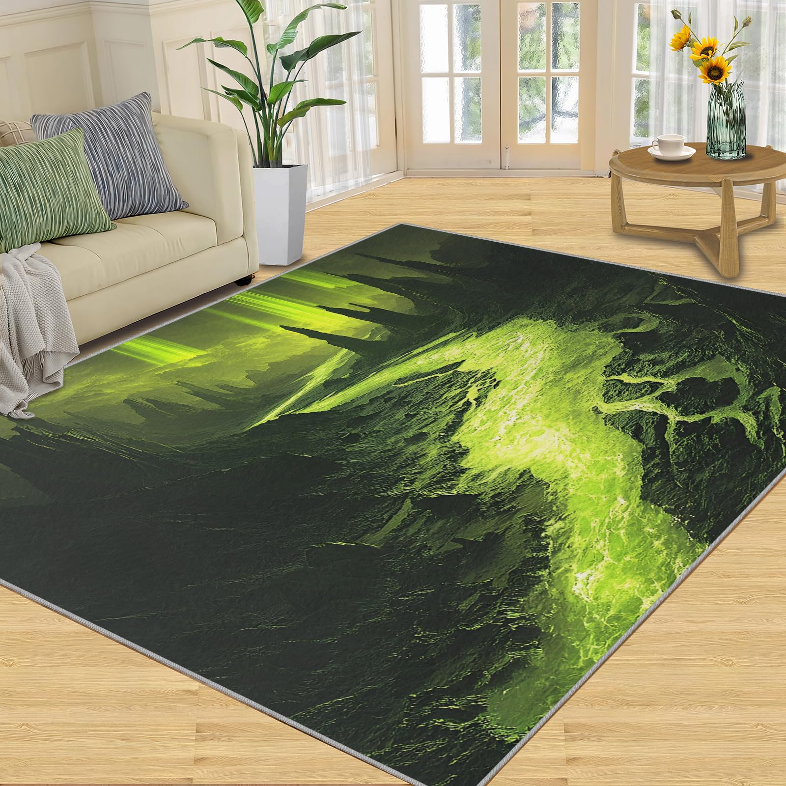 3D Geometric Rug - 4x4 Square Rug - Nordic Geometric Rugs for Living Room Bedroom, Blue Gradient Indoor Carpet - Washable Non Slip Soft Low Pile - Area Rugs & Home Decor