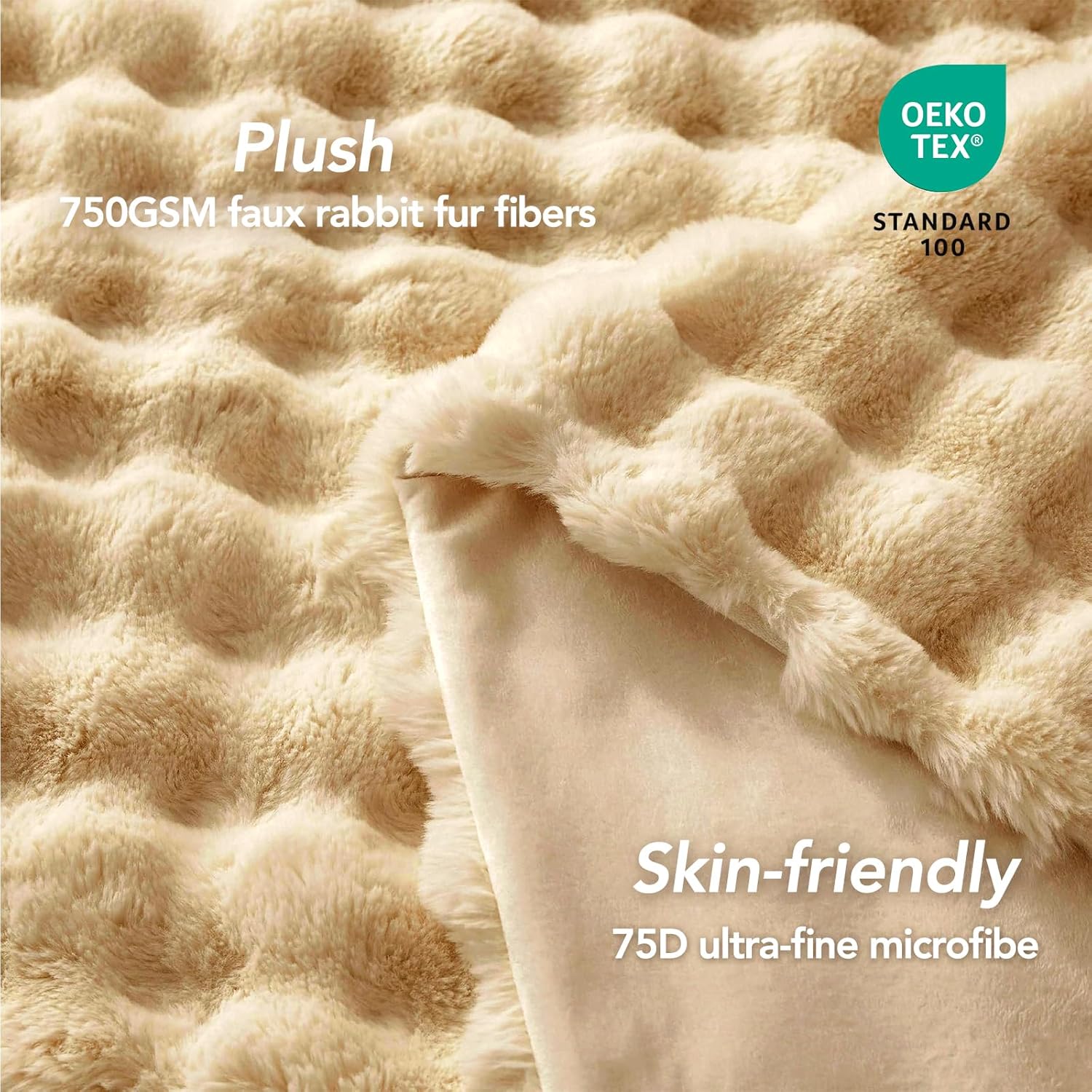 L'AGRATY Faux Rabbit Fur Blanket: 50" x 60" Luxury Soft Fluffy Thick Fur Throw Blanket for Couch Bed - Cozy Plush Bubble Blankets for Winter: Warm Flannel Fleece Decorative Blanket(Milk Tea Brown)