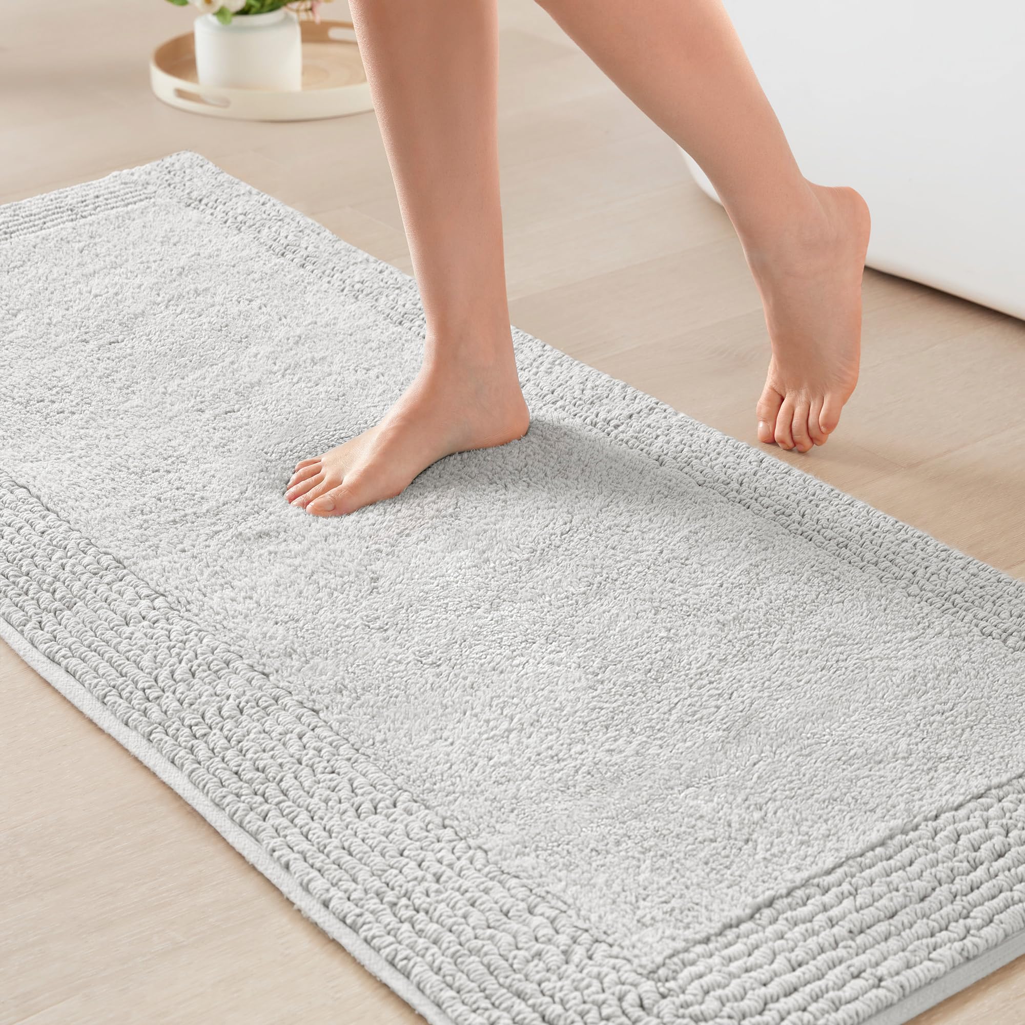 Madison Park Splendor Reversible 100% Cotton Tufted Bathroom Rug-3000 GSM Hotel Quality Luxurious Plush Medium Pile Bath Mat Absorbent, Quick Dry, Shower Room Décor, 20x30, White