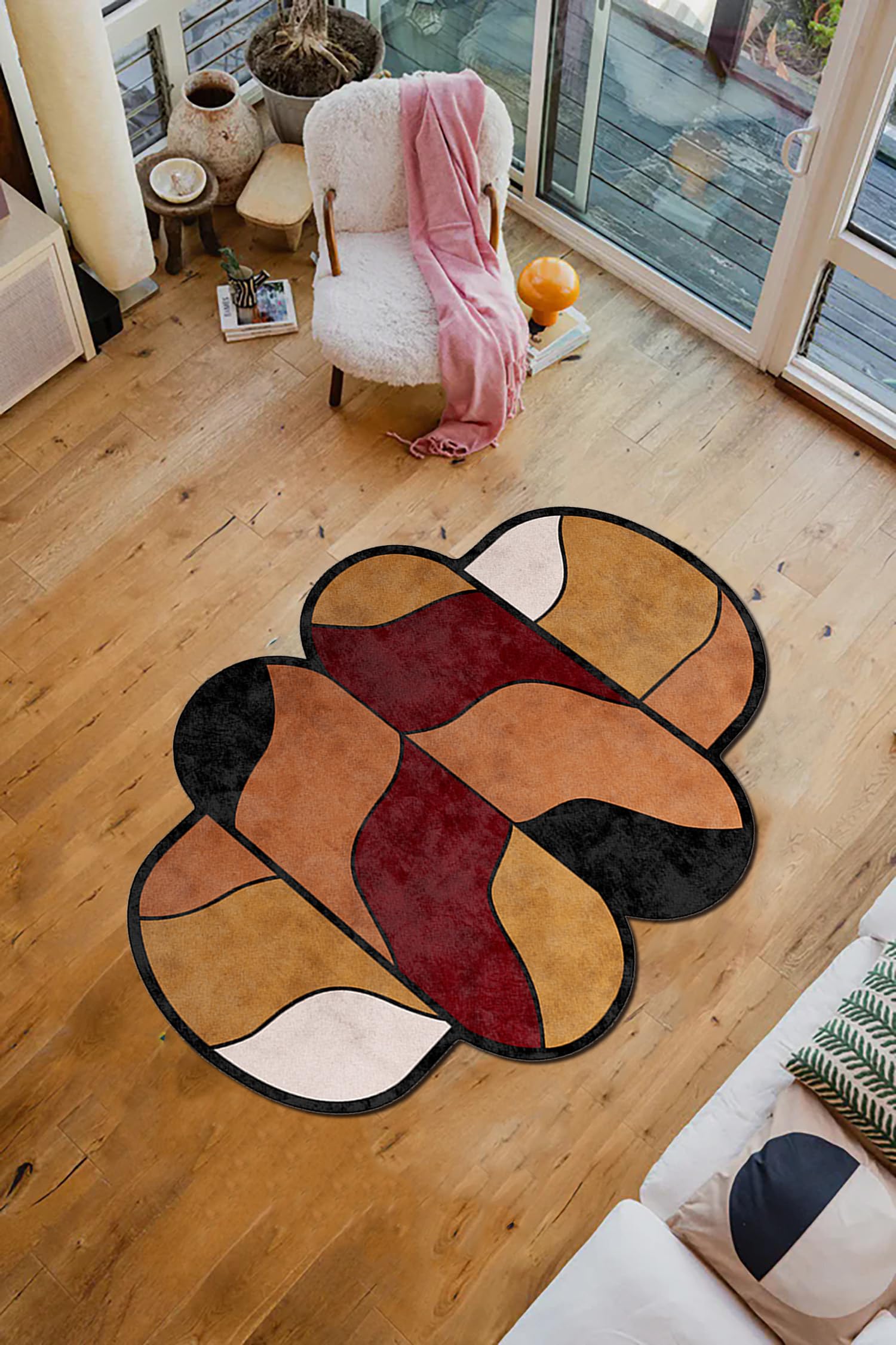 Modern Abstract Irregular Geometric Area Rug Off-White Olive Green Washable Faux Wool Rugs for Diningroom Living Room Bedroom Nordic Boho Nursery Playroom Entryway Dorm Soft Low Pile Shag Carpet 3x5