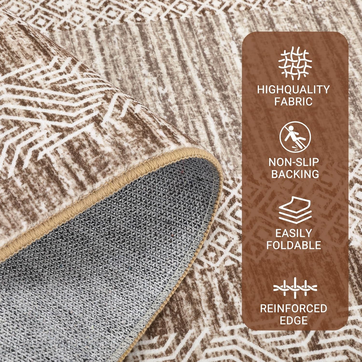 GarveeHome Modern Geometric Area Rug 5x7 Distressed Bordered Rug Washable Non Slip Floor Carpet Non Shedding Thin Rug, Soft Low Pile Rug, Contemporary Brown Rug for Dining Room, Living Room