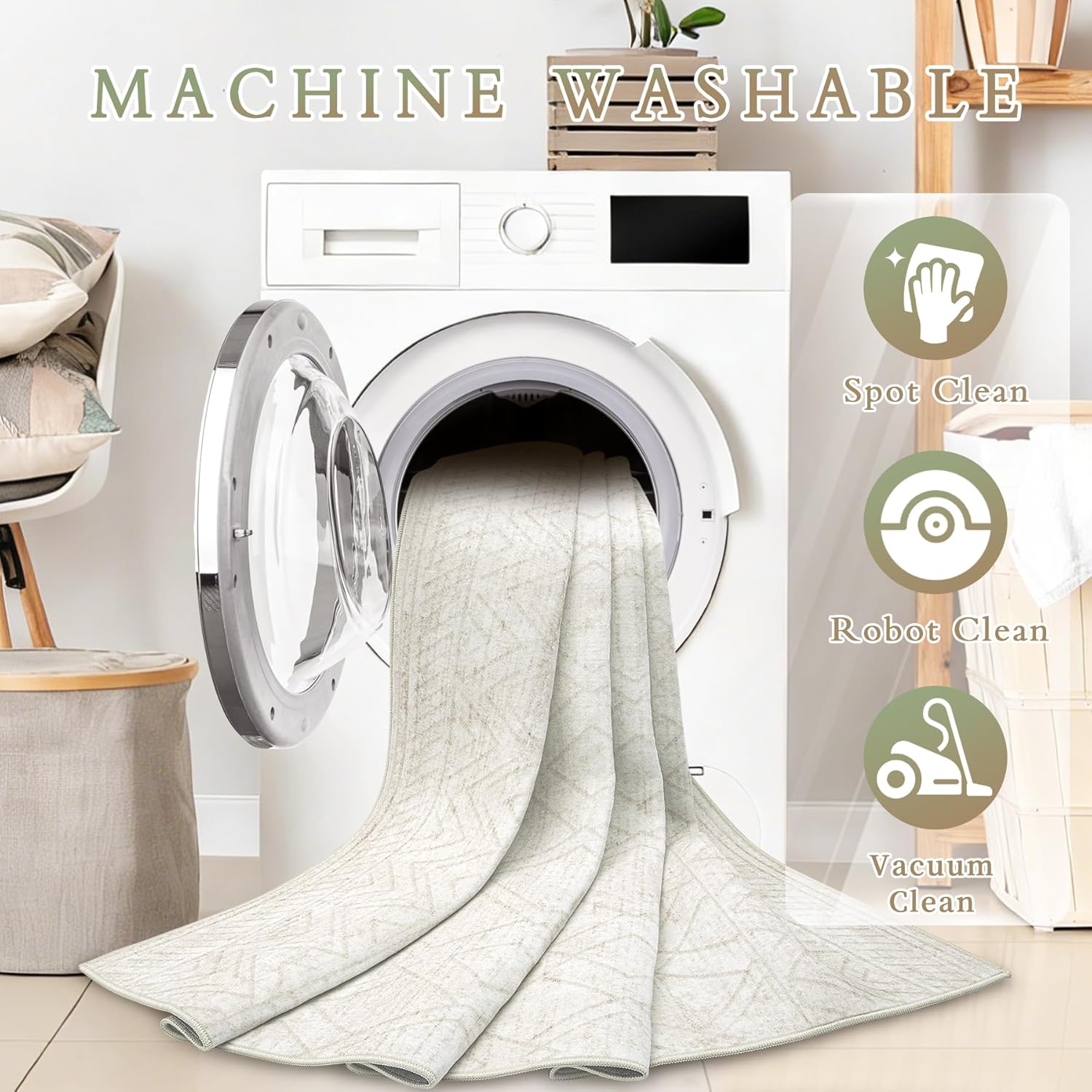 Area Rugs 5x7 Living Room Rug: Washable Geometric Moroccan Neutral Rugs Boho Modern Non Slip Area Rug Soft Indoor Floor Low Pile Carpet for Bedroom Nursery Dining Room Home Office (Beige, 5'x7')