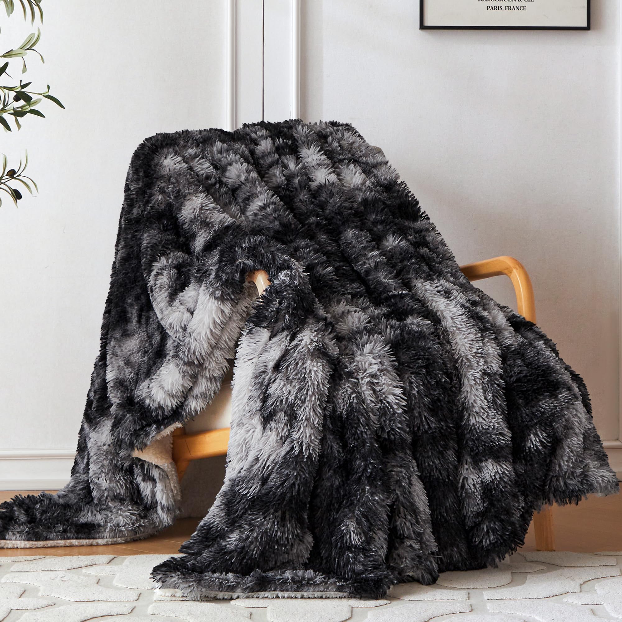 COOVA Ultra Soft Faux Fur Throw Blanket – Fuzzy Fluffy Cozy Microfiber Blankets, Warm Thick Plush Sherpa Fleece Throw Blanket for Couch,Bed,Sofa,Ideal Gift for Women.(Tie Dye Grey, 50"x60")