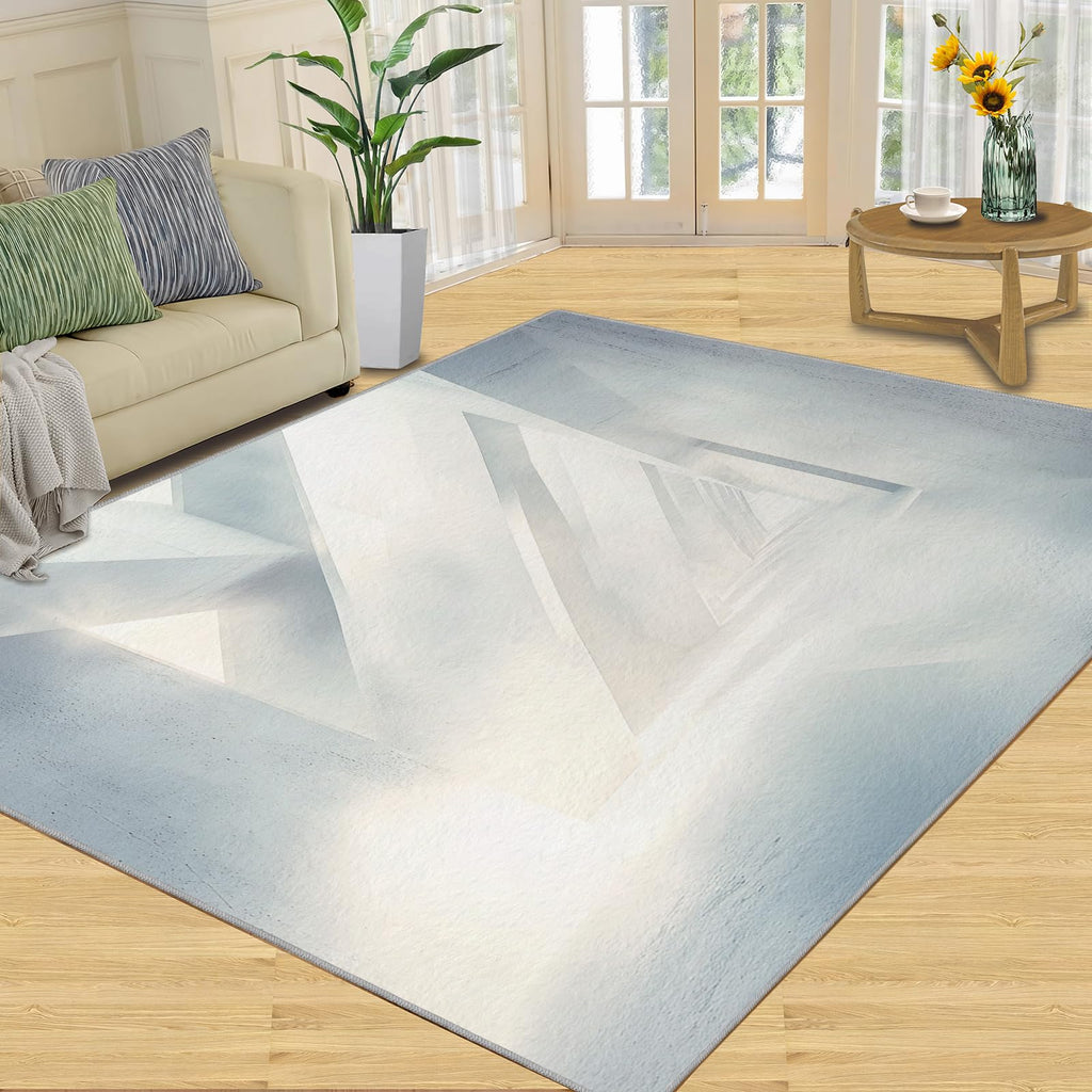 3D Geometric Rug - 4x4 Square Rug - Nordic Geometric Rugs for Living Room Bedroom, Blue Gradient Indoor Carpet - Washable Non Slip Soft Low Pile - Area Rugs & Home Decor