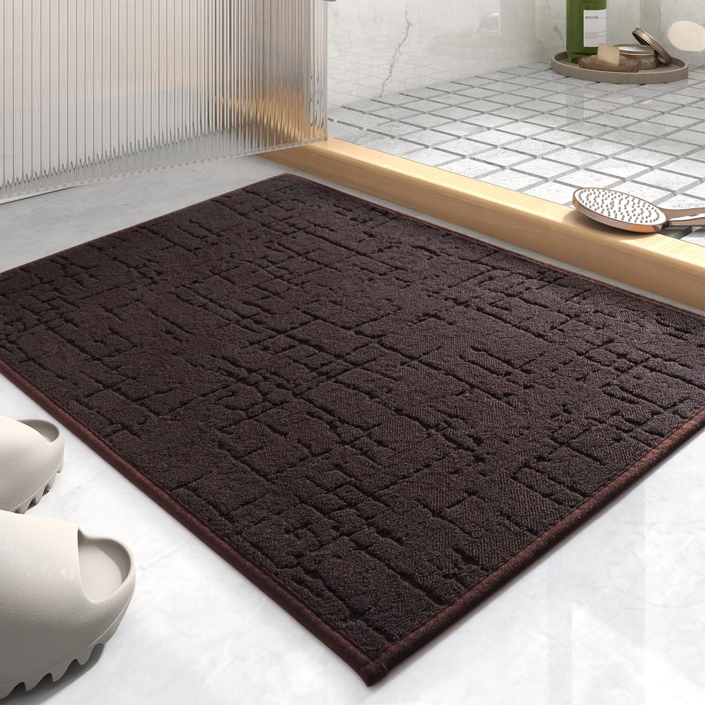 AMOAMI-Bath Mat-Absorbent Quick Dry Bathroom Floor Mats-Washable Rubber Backing Bath Mats for Bathroom Rugs Fit Under Door-Bath Rug for in Front of Sink Bathtub Shower Room, Grey 17''x24''