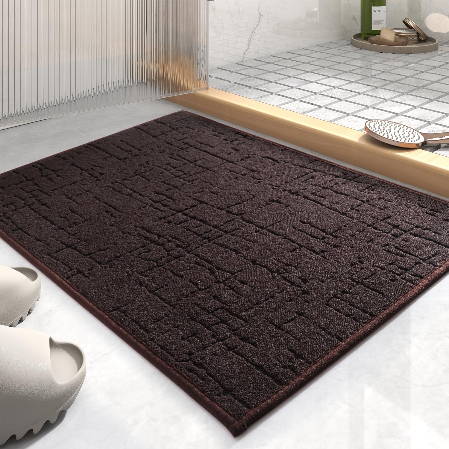 AMOAMI-Bath Mat-Absorbent Quick Dry Bathroom Floor Mats-Washable Rubber Backing Bath Mats for Bathroom Rugs Fit Under Door-Bath Rug for in Front of Sink Bathtub Shower Room, Grey 17''x24''