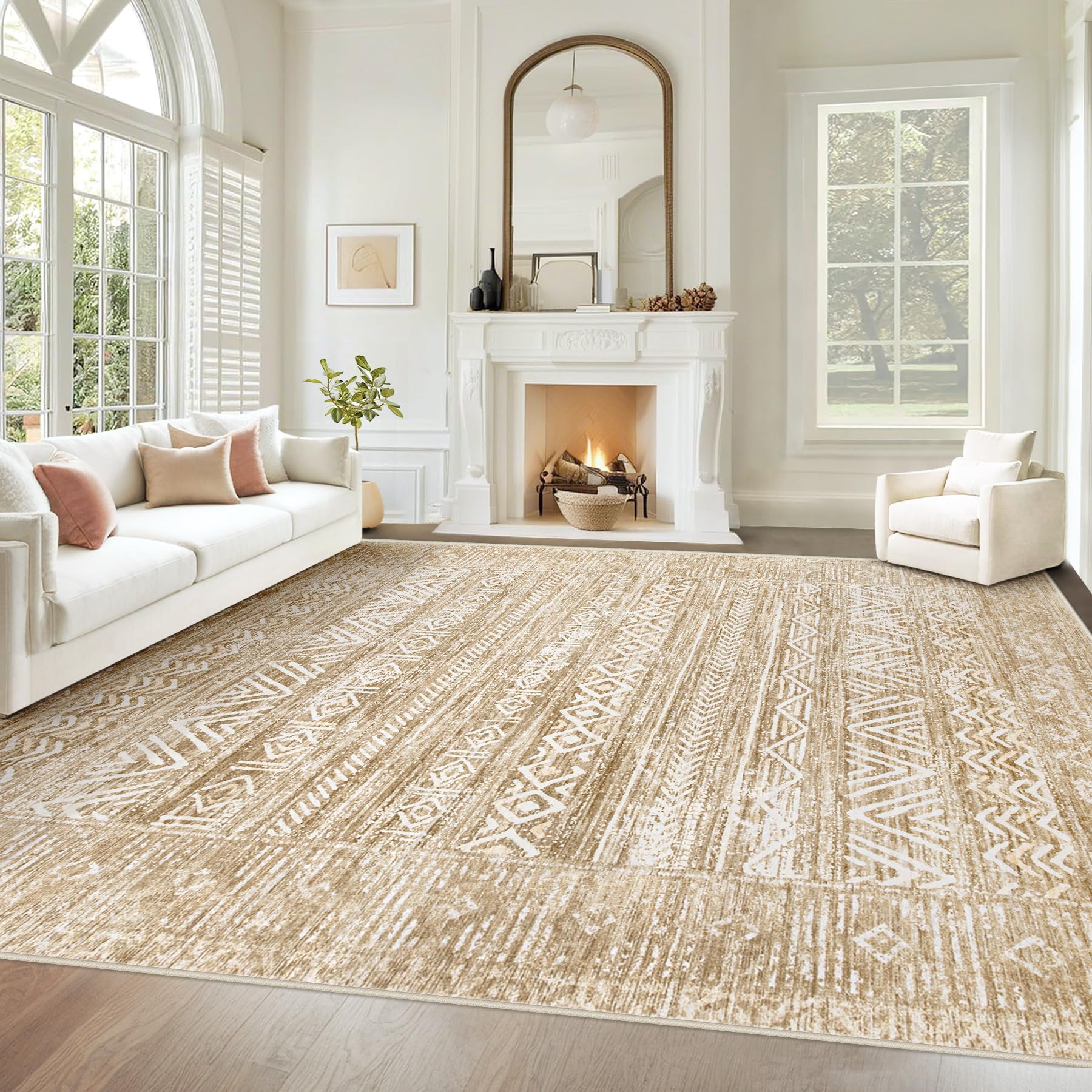 6x9 Area Rugs for Living Room: Washable Moroccan Geometric Boho Rug Farmhouse Non Slip Stain Resistant Large Rug Low Pile Soft Carpet for Bedroom Dining Room Home Office Children Room (Grey,6'x9')