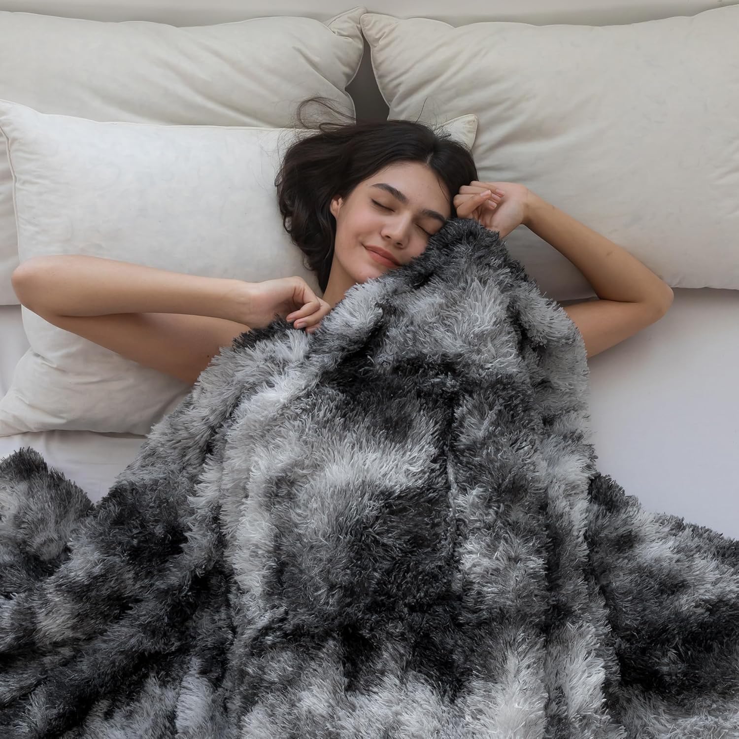 COOVA Ultra Soft Faux Fur Throw Blanket – Fuzzy Fluffy Cozy Microfiber Blankets, Warm Thick Plush Sherpa Fleece Throw Blanket for Couch,Bed,Sofa,Ideal Gift for Women.(Tie Dye Grey, 50"x60")