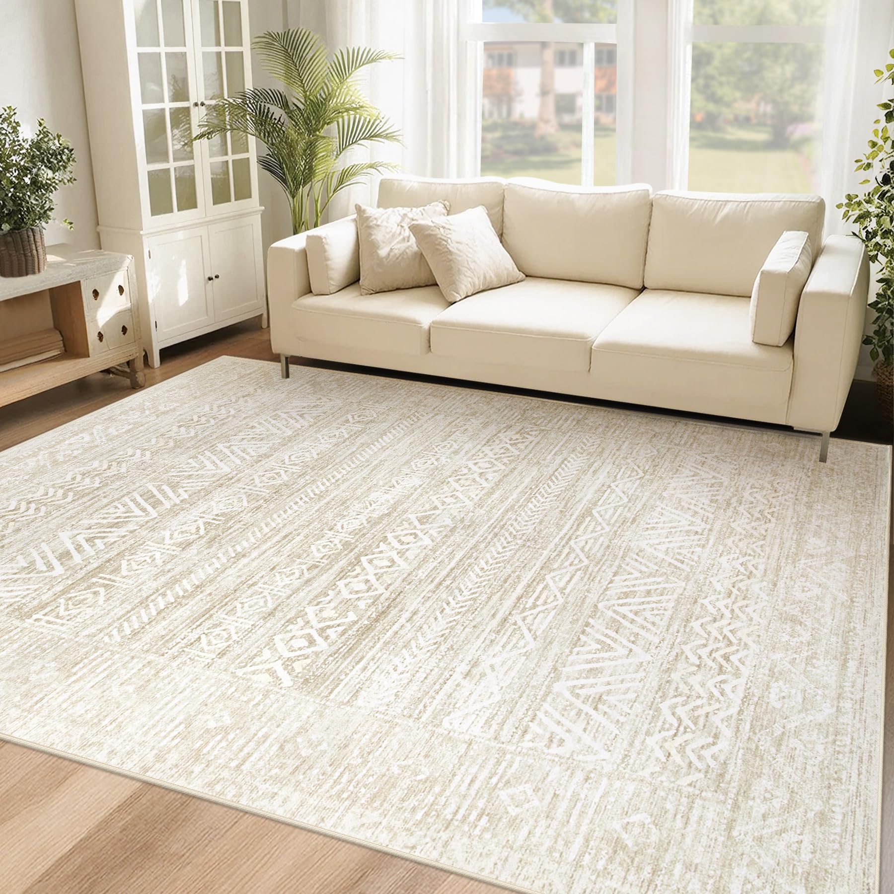 6x9 Area Rugs for Living Room: Washable Moroccan Geometric Boho Rug Farmhouse Non Slip Stain Resistant Large Rug Low Pile Soft Carpet for Bedroom Dining Room Home Office Children Room (Grey,6'x9')