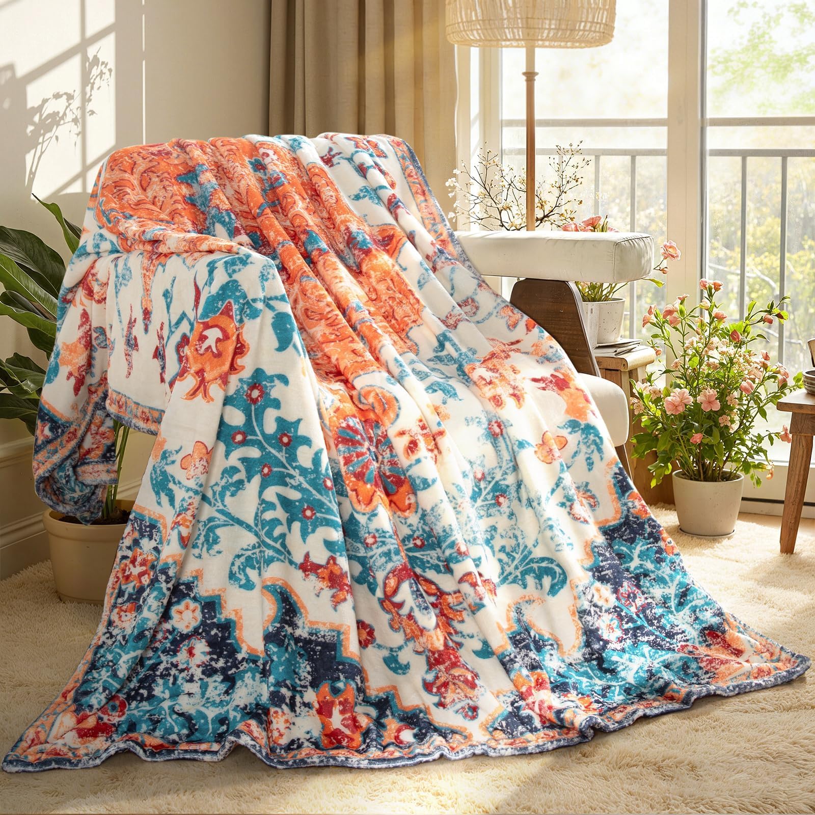Lahome Rerto Fleece Blanket for Women Boho Bedroom Decor, Small Throw Blanket for Couch Bed Chair Cover, Decorative Fleece Blanket Throws Mom Gift Vintage Home Decor, Bohemian Colorful 50x60