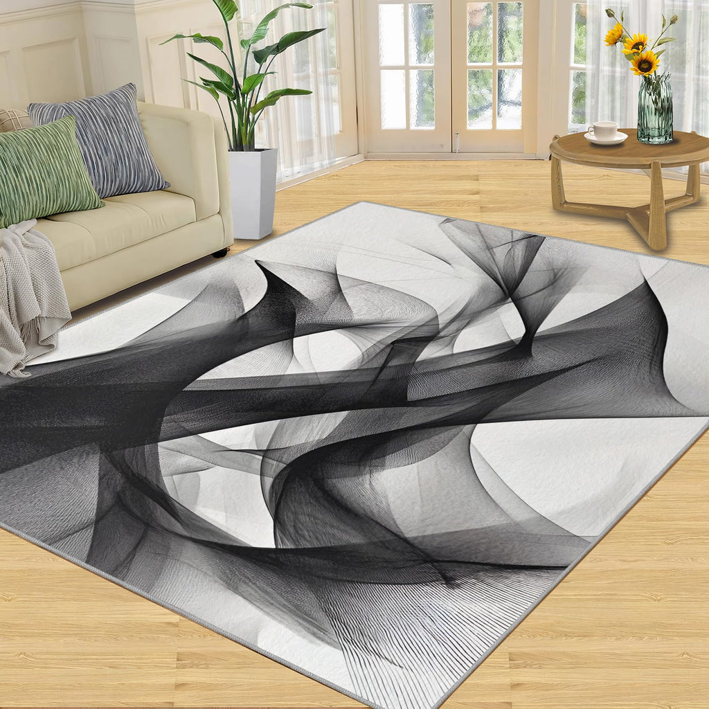 3D Geometric Rug - 4x4 Square Rug - Nordic Geometric Rugs for Living Room Bedroom, Blue Gradient Indoor Carpet - Washable Non Slip Soft Low Pile - Area Rugs & Home Decor