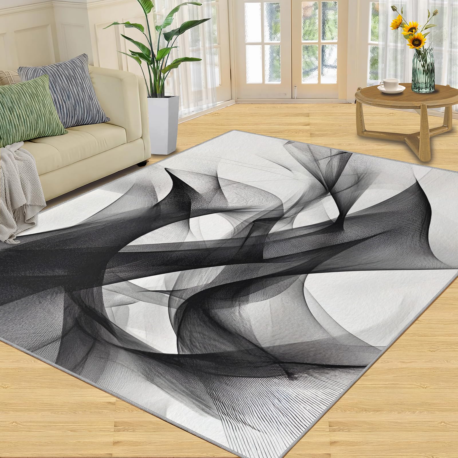 3D Geometric Rug - 4x4 Square Rug - Nordic Geometric Rugs for Living Room Bedroom, Blue Gradient Indoor Carpet - Washable Non Slip Soft Low Pile - Area Rugs & Home Decor