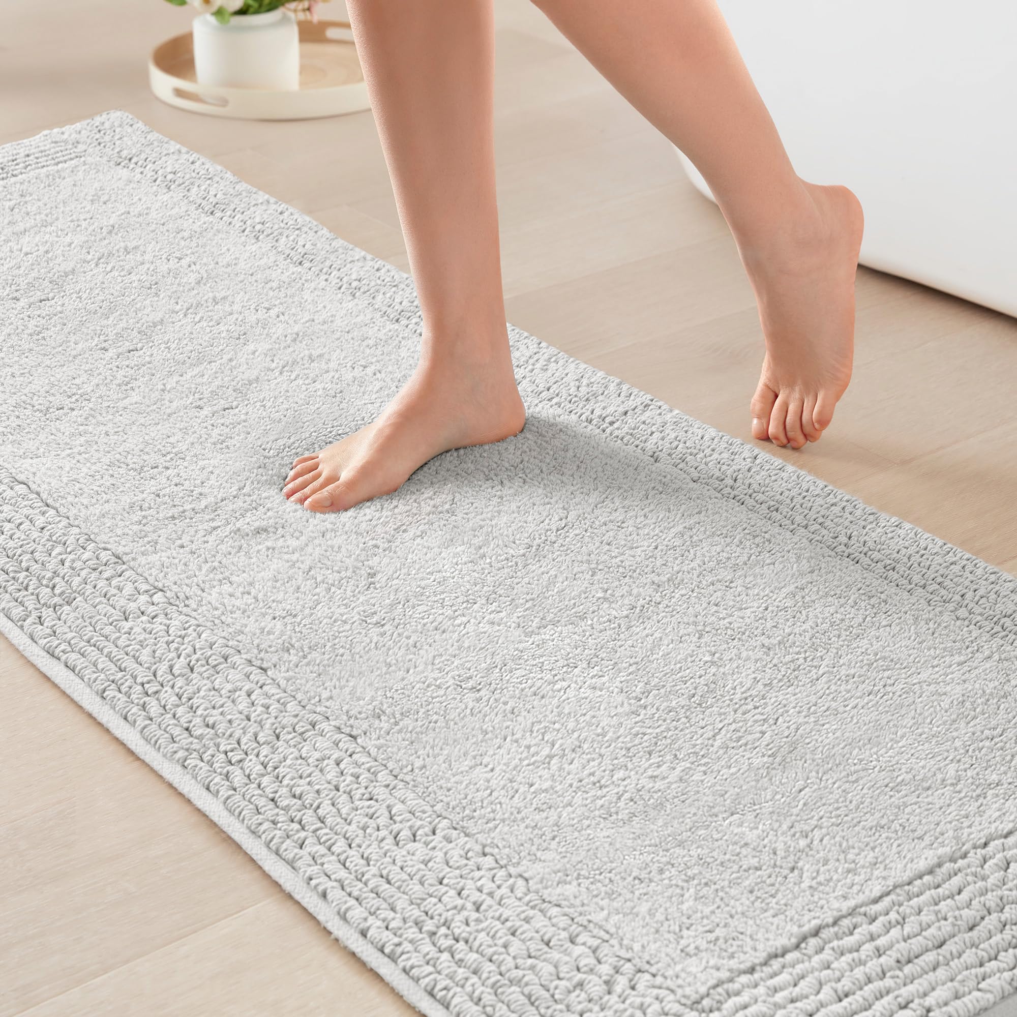 Madison Park Splendor Reversible 100% Cotton Tufted Bathroom Rug-3000 GSM Hotel Quality Luxurious Plush Medium Pile Bath Mat Absorbent, Quick Dry, Shower Room Décor, 20x30, White