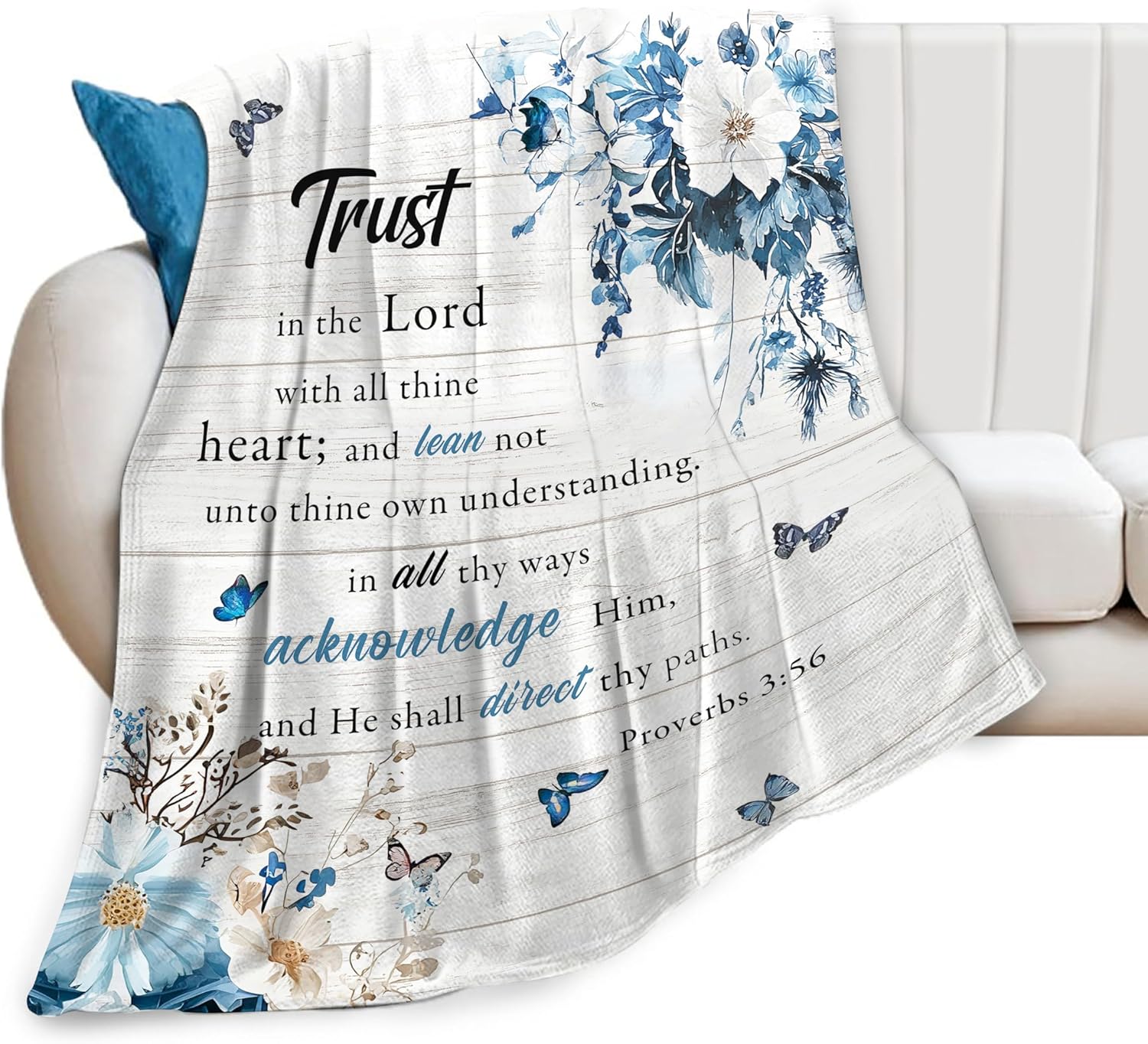 Christian Blanket Soft Warm Bible Verse Scriptures Fleece Throw Blanket Christian Gifts for Women Cozy Plush Fluffy Religious Trust in Lord Lightweight Flannel Gifts Blankets for Kids Adults 50"X40"
